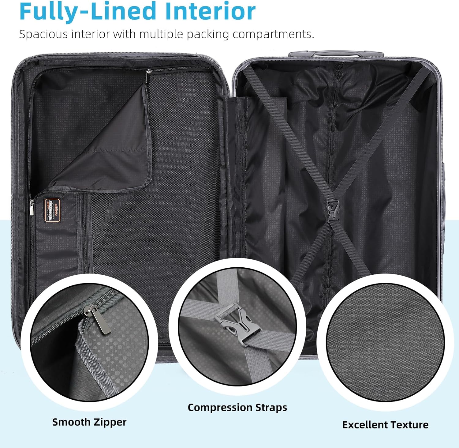 Ensemble de 6 valises, ensemble de valises rigides extensibles avec roulettes multidirectionnelles, ensemble de bagages à roulettes légers