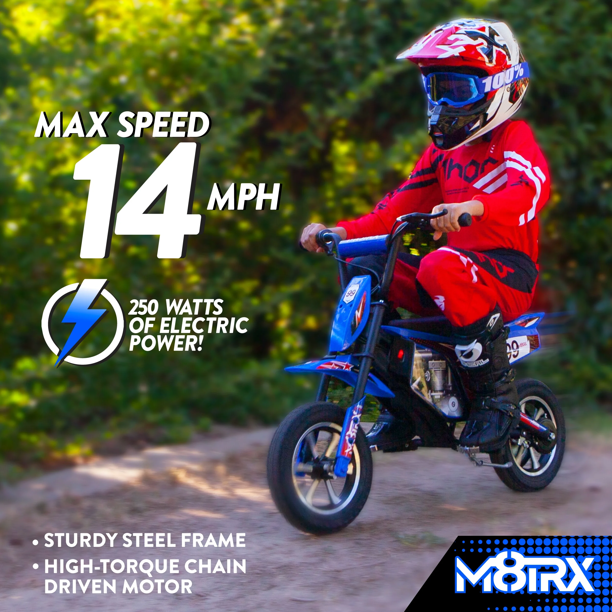 Blue 24V Electric Dirt Bike, Ride on Toy Motorcycle for Kids and Teens(Blue) - Image 2