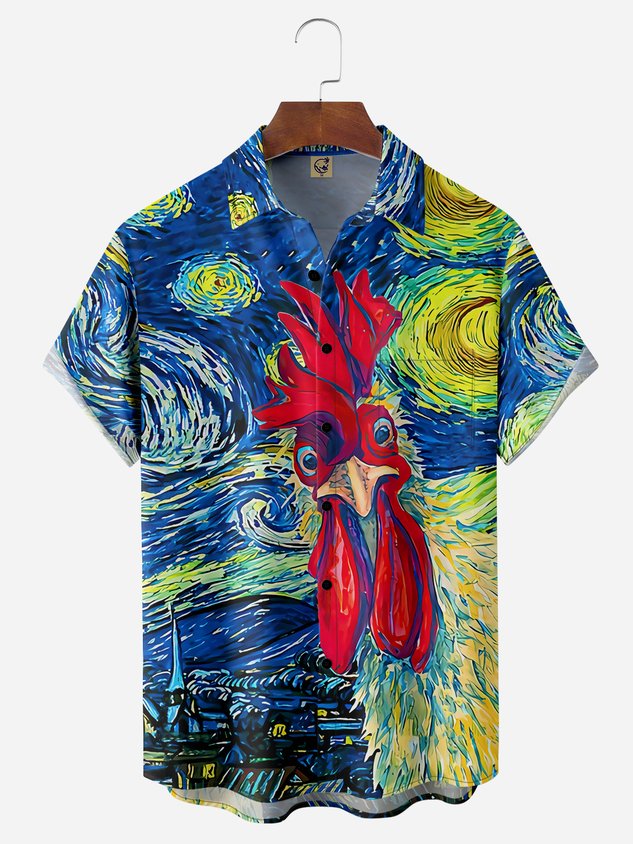 Chemise décontractée à manches courtes avec poche poitrine et motif coq