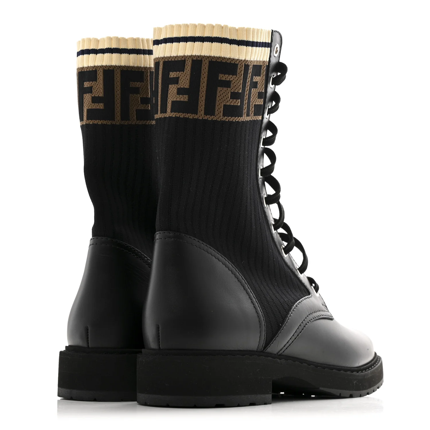 Calfskin Stretch Fabric Rockoko Biker Boots 40 Tobacco Black Marino