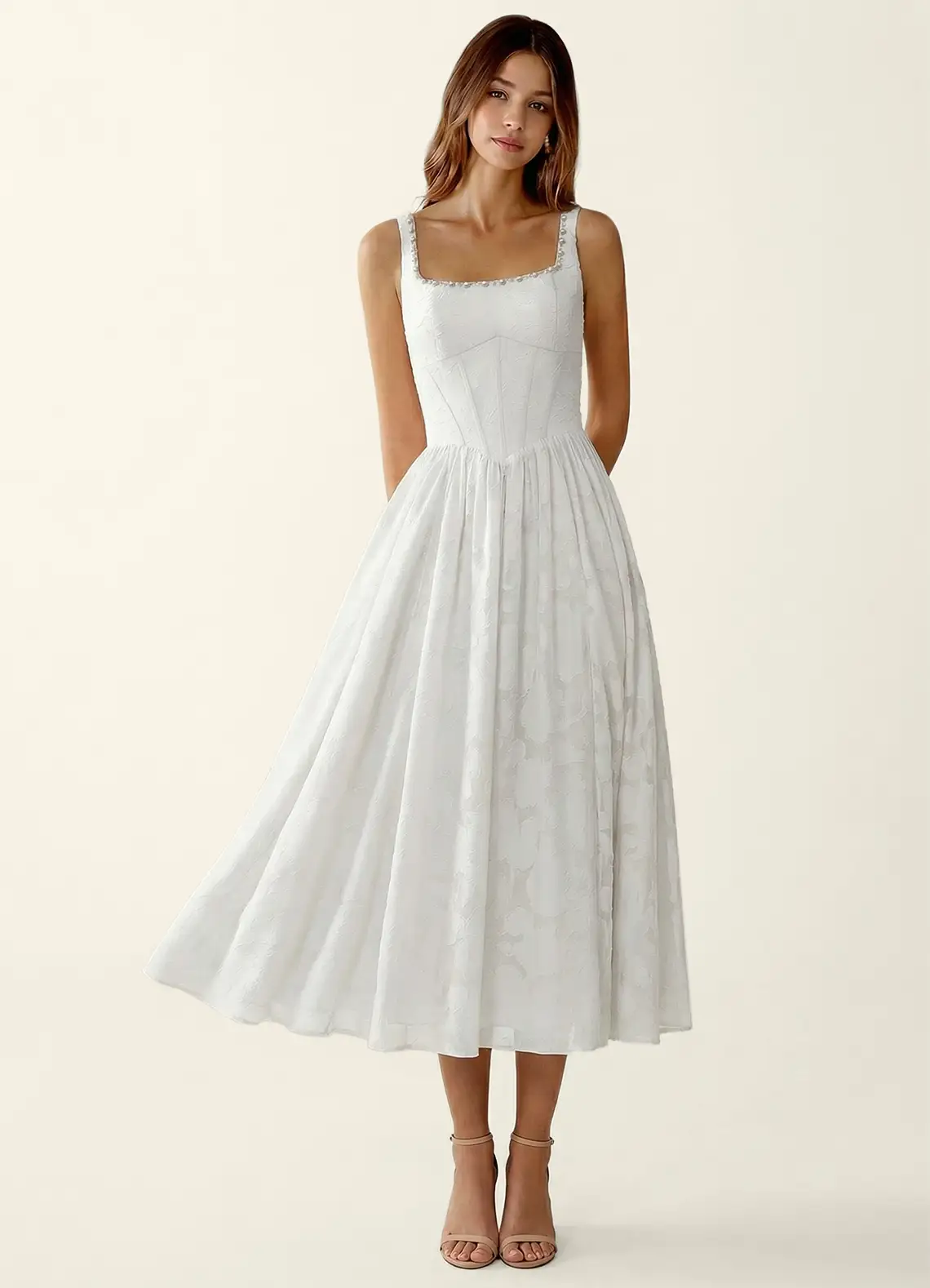 Ottavia White Jacquard Midi A-line Graduation Dress