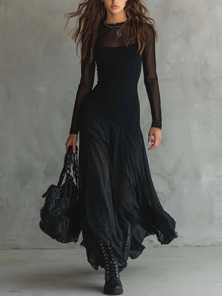 Neroa | Robe Maxi Loose-fit en Tulle Noir