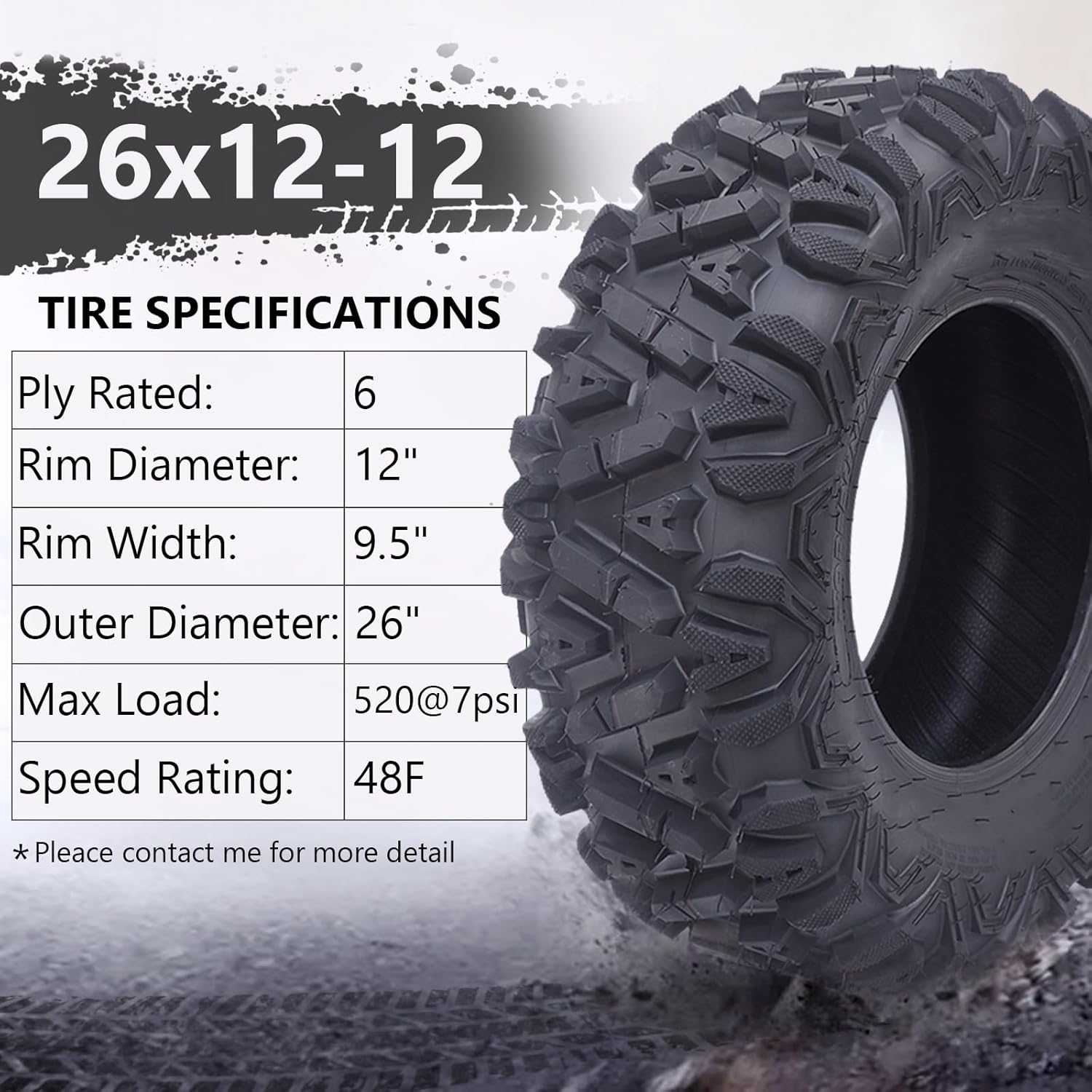 Pneus VTT 26x12x12, lot de 2 pneus VTT 26x12-12 6PR, pneus tout-terrain VTT/SSV, ​​noirs
