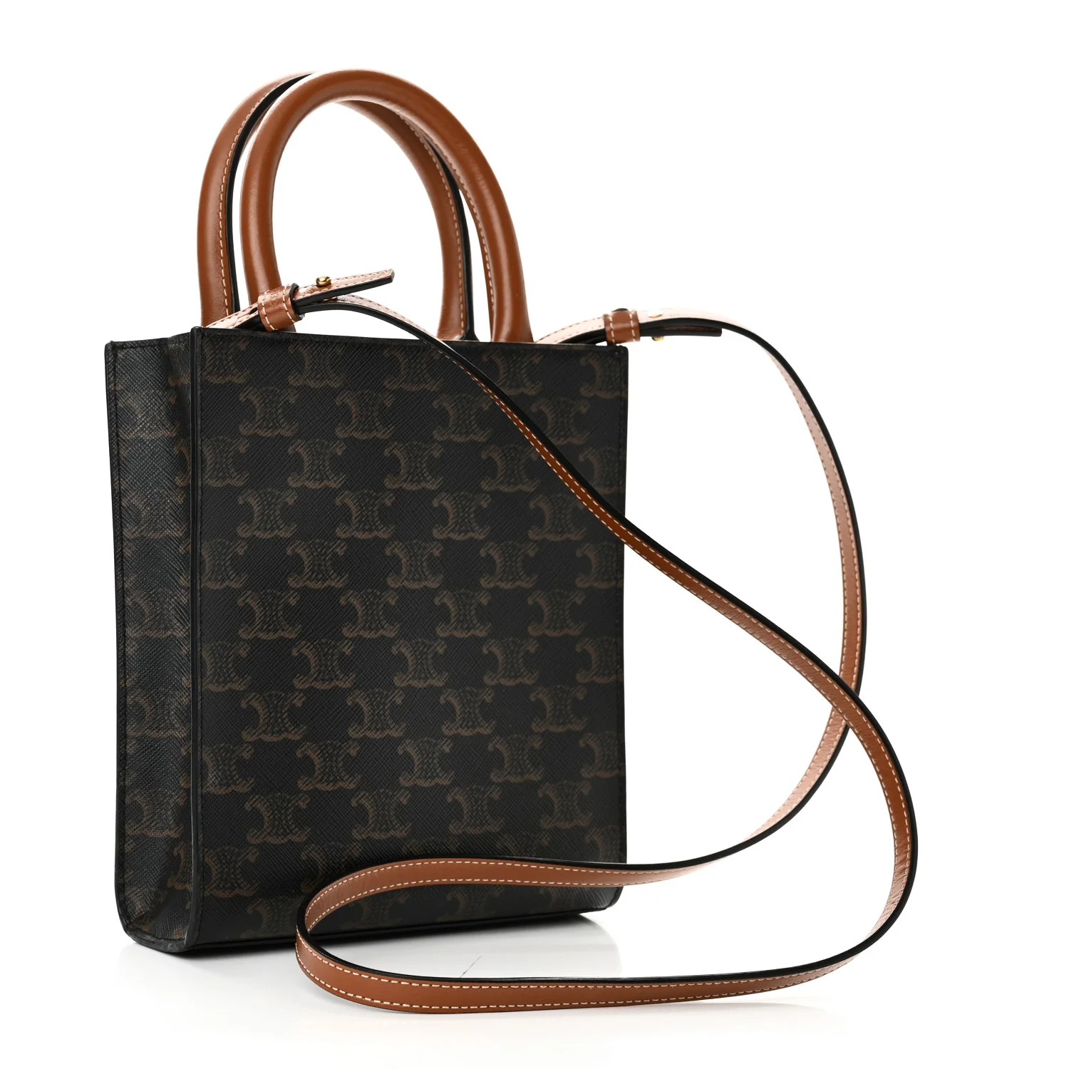 Triomphe Canvas Calfskin Mini Vertical Cabas Tan