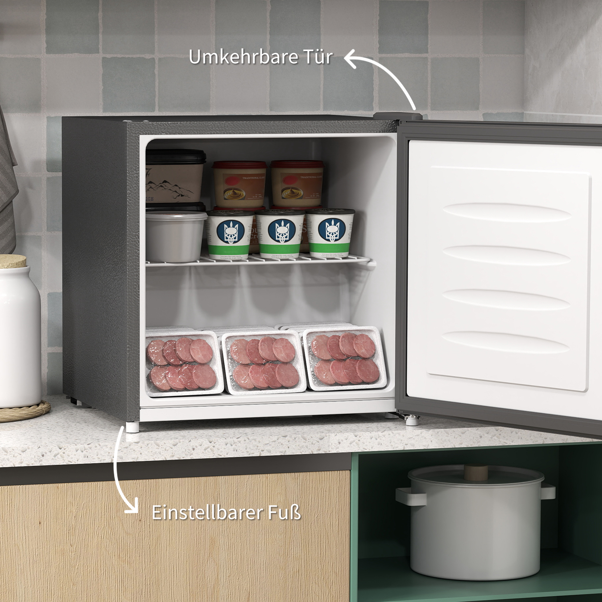 HOMCOM Mini-Vriezer 35 L, Electrische Vriesbox, Vrijstaand 161W, Mini Diepvrieskist 47 x 44,2 x 48,8 cm, Grijs