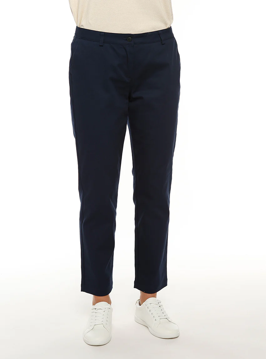 Pantalon chino femme en coton bleu marine