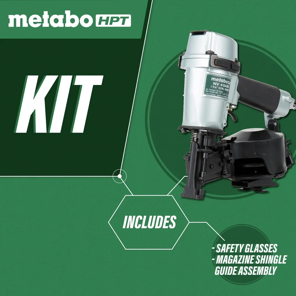 Metabo HPT Roofing Nailer, Pro-preferred Pneumatic Power Nailers in Roofing tools, Pneumatic Roofing Nailer for Asphalt Roofing Shingles, Nailer 16 Degree 7/8�� to 1-3/4�� Roofing Nails, NV45AB2