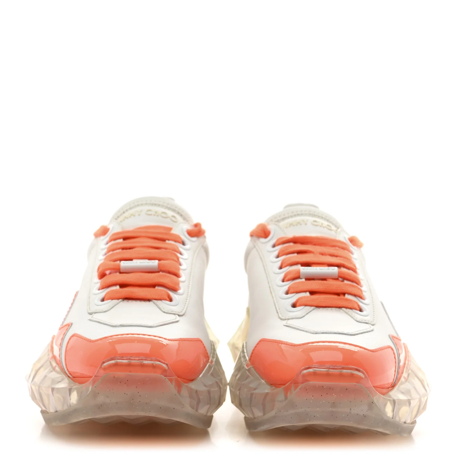 X JK JEONG Calfskin Patent Womens Diamond Low Top Sneaker 35 White Orange