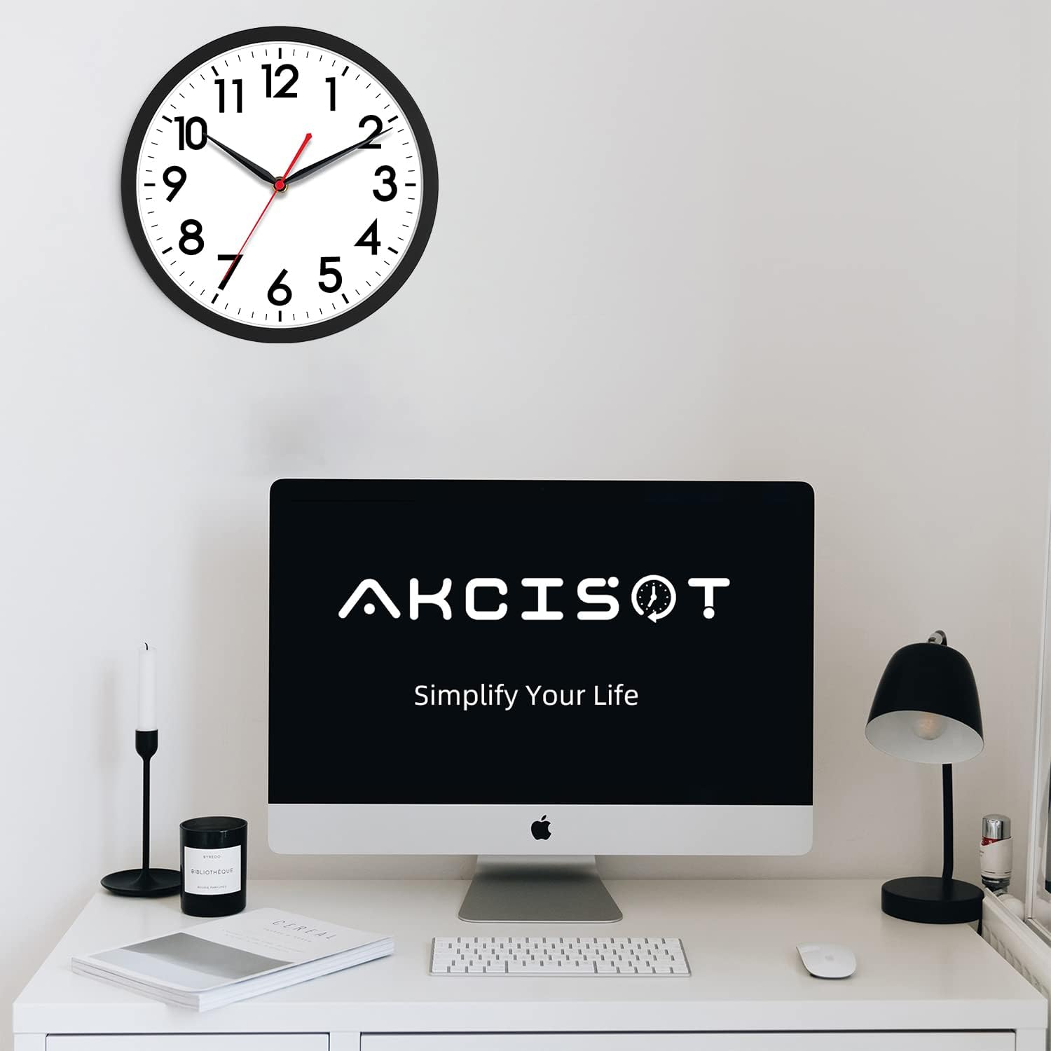 AKCISOT 10 Inch Wall Clock, Silent Battery Operated Analog Clock, Black |   Classroom |   Kitchen |   Office |   Easy to Read Numbers |   Garage