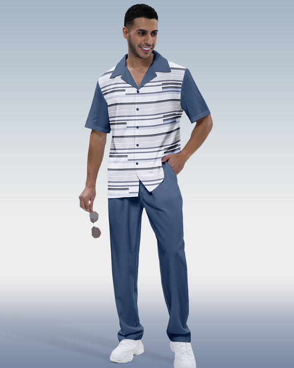 Costume de marche à manches courtes imprimé color block pour homme Suitmens 189