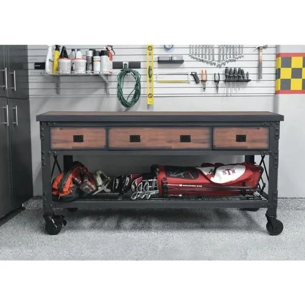 Établi industriel roulant à 3 tiroirs de 183 cm (72 po) avec plateau en bois, de la marque Building Products