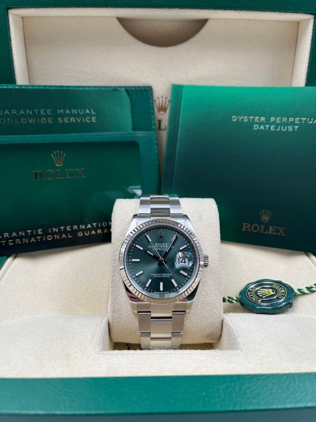 [Super Clone]RLX  Datejust 36mm 126234-0052 Green Index Dial Stainless Steel Fluted Bezel Oyster