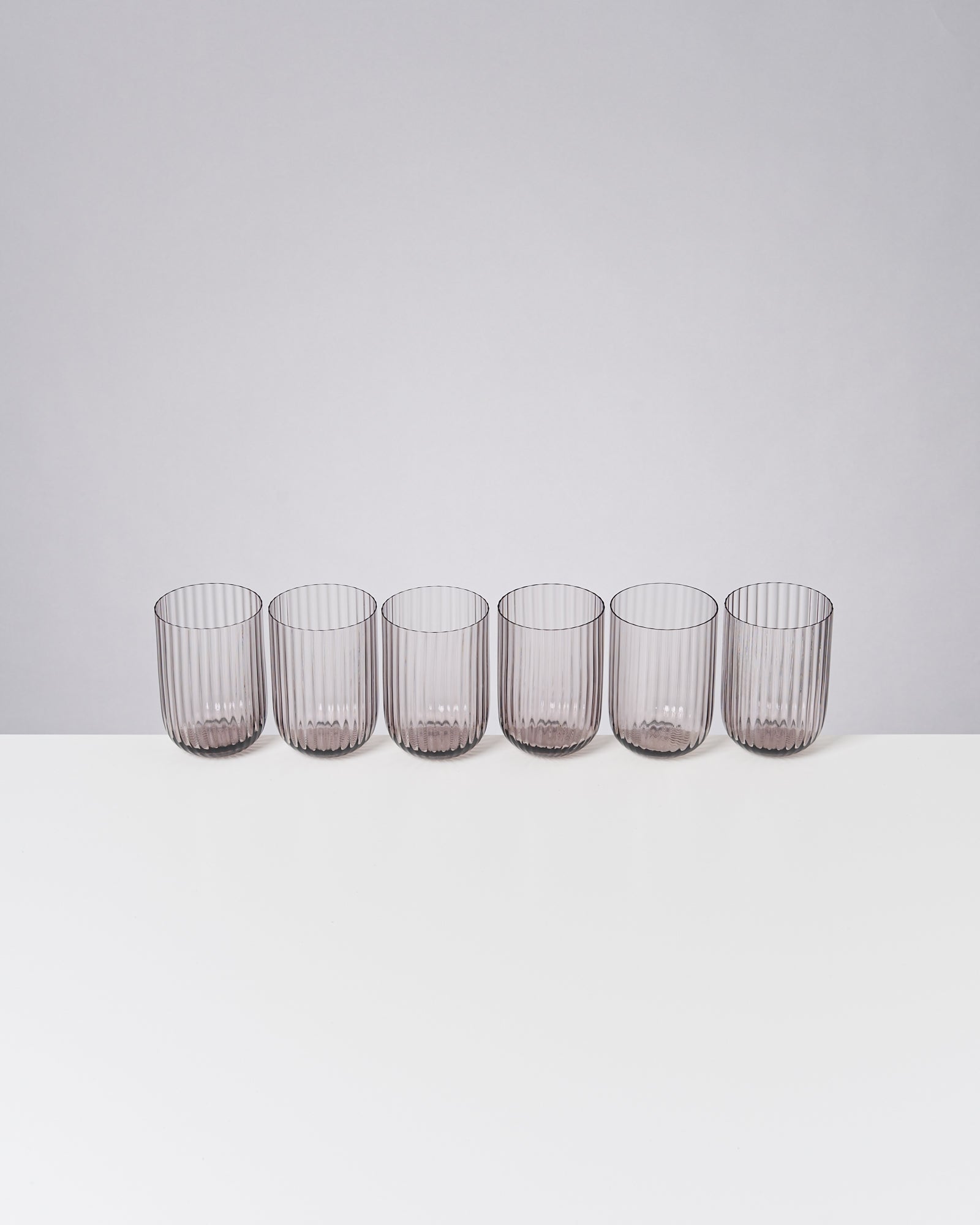 JOIA - SMALL GLASS RIFFLED GRAY SET OF 6