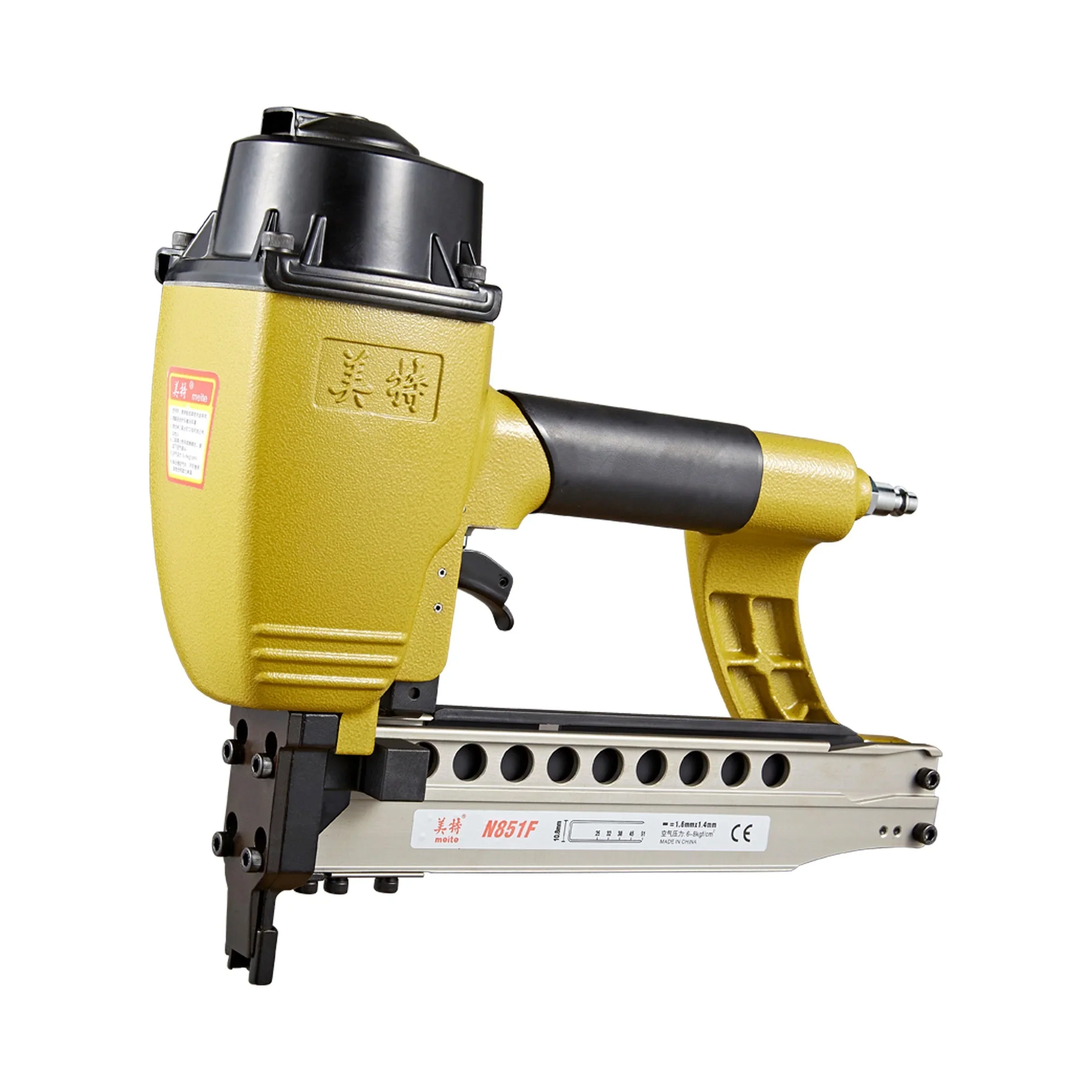 meite N851F Pneumatic Staple Gun 16 Gauge 7/16 Crown Sequential Nailing, Uses 16 GA 7/16-Inch Staples (1-Inch to 2-Inch)