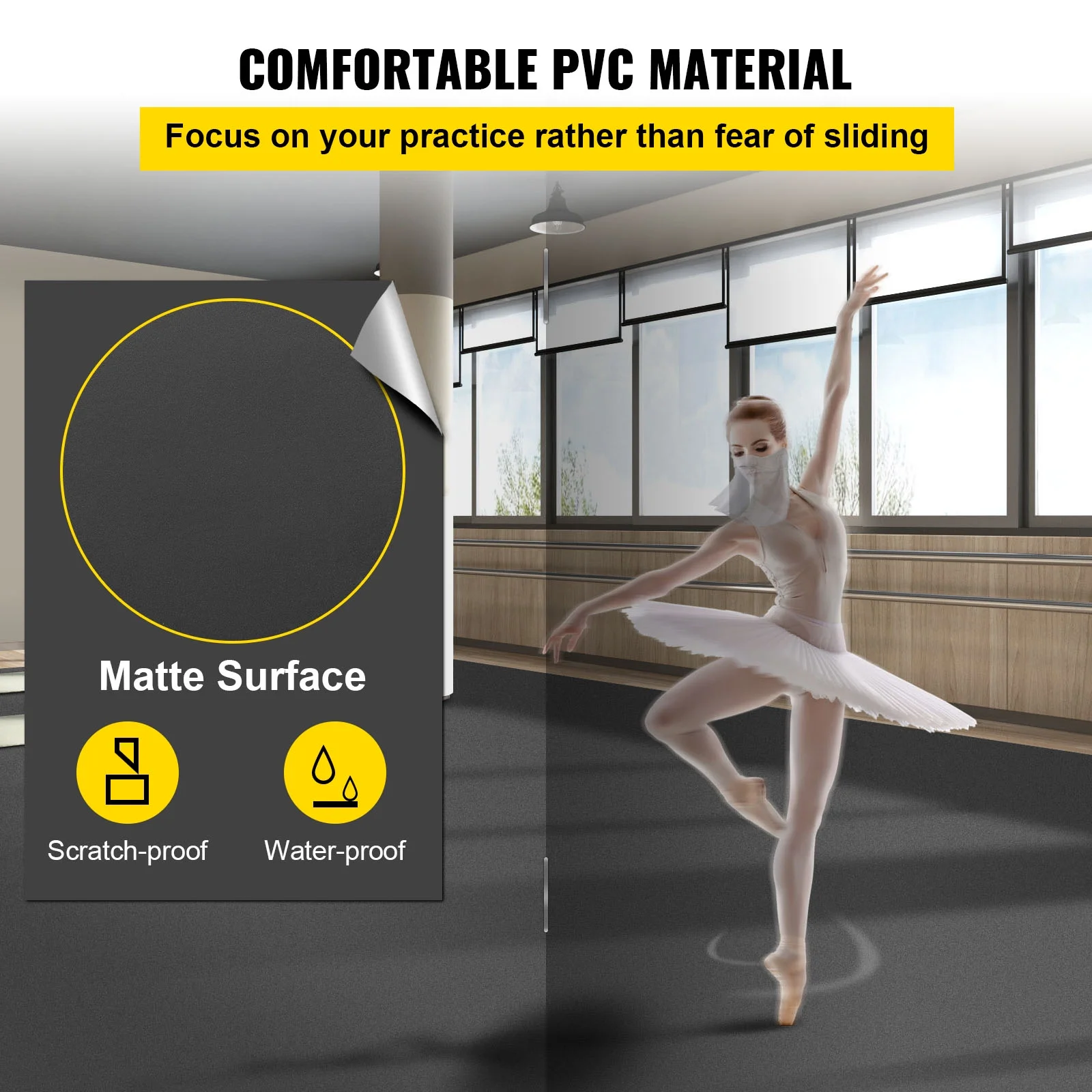 Portable Non-Slide Dance Floor for Ballet, Jazz, and Hip-Hop(6.6' x 3.9'/Black,Gray) - Image 3