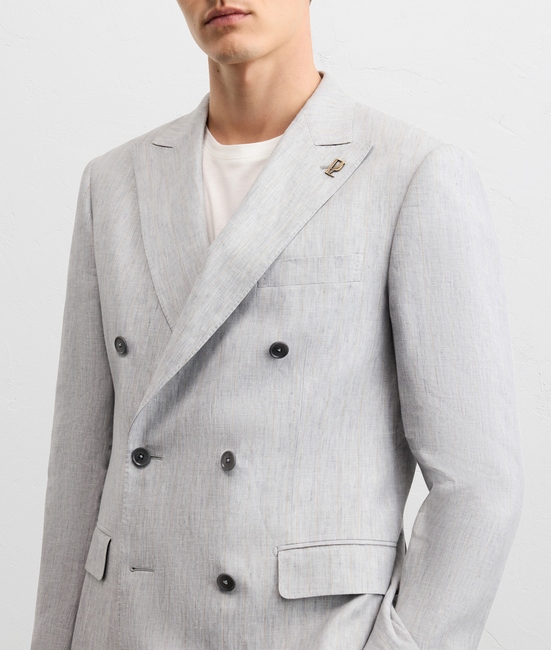LIGHT GREY LINEN VICENZA LINE DOUBLE BREASTED SUIT