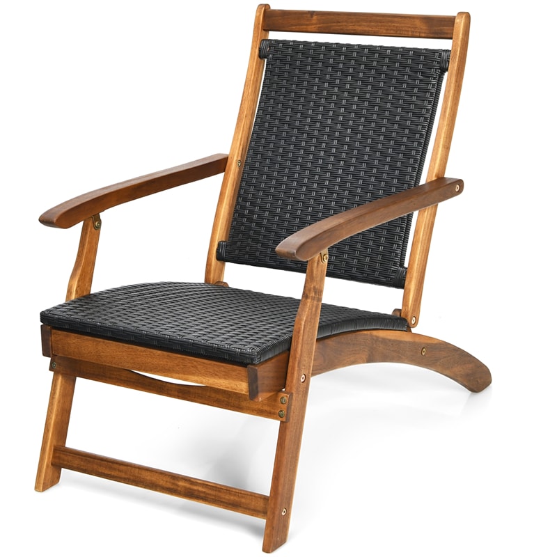 Chaise longue pliante en bois d'acacia et osier avec repose-pieds rétractable
