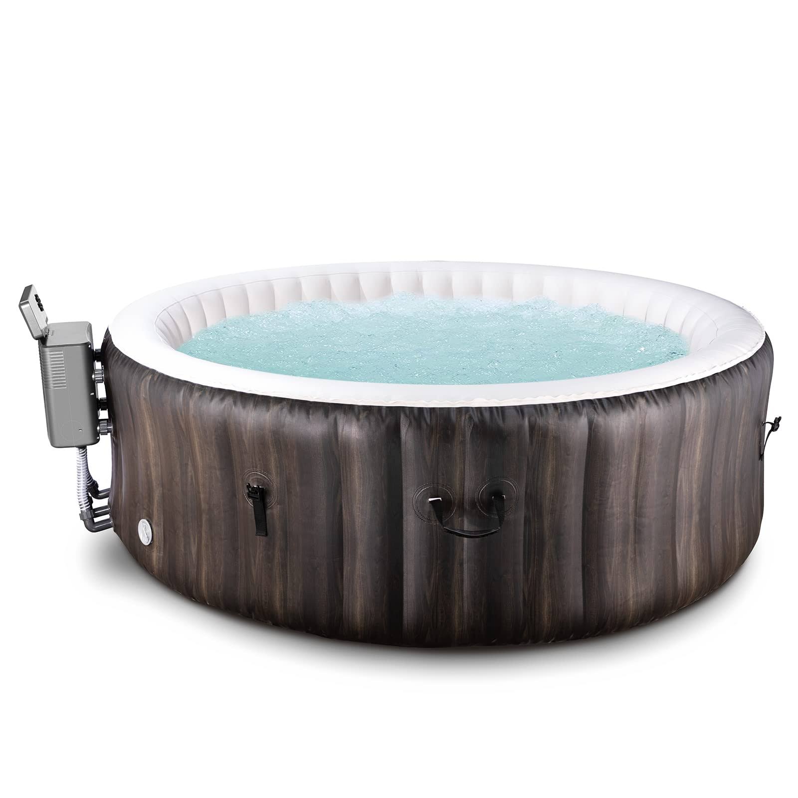 Evajoy Inflatable Hot Tub with LED, Electric Heater Pump, 140 Air Jets, Brown