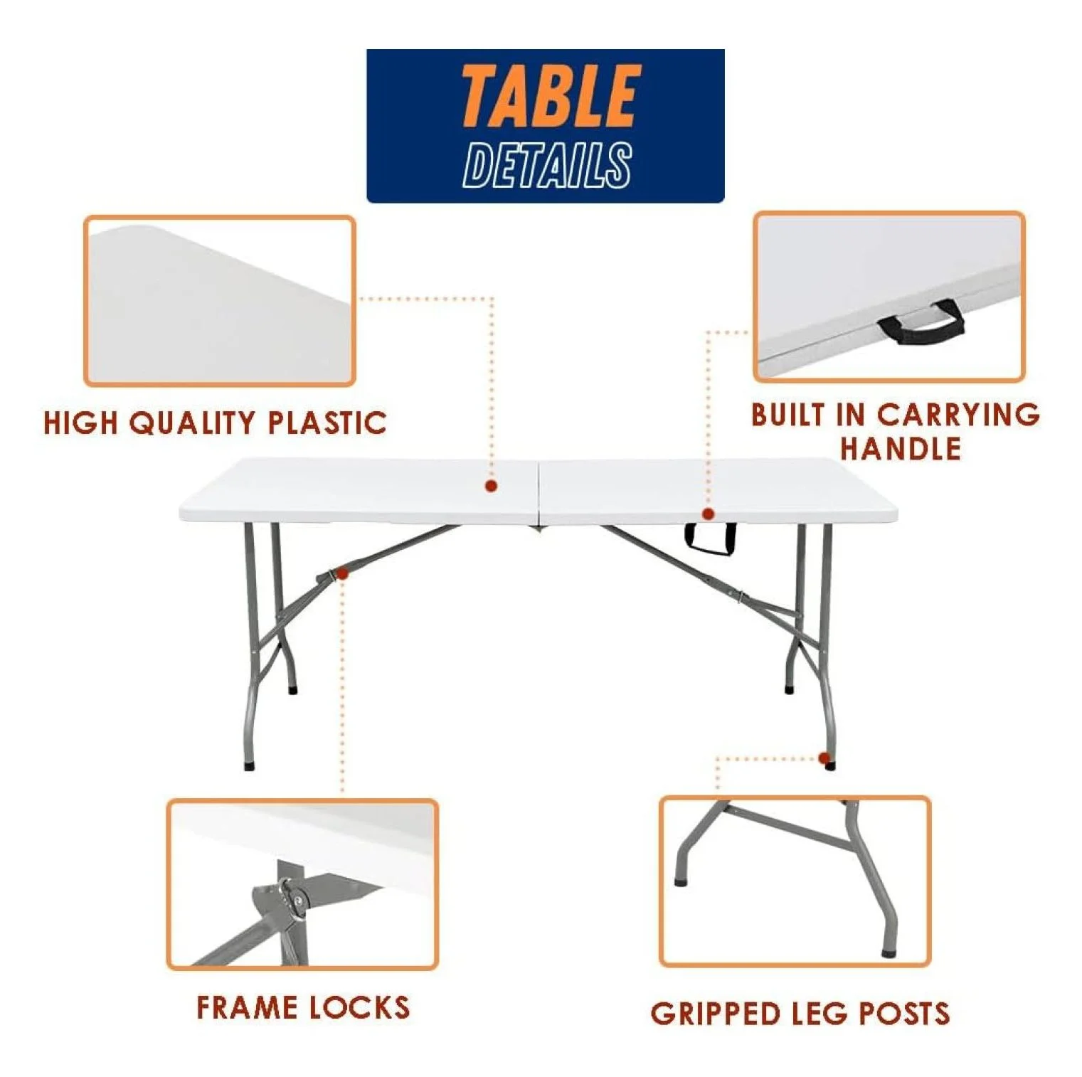 8FT Folding Table Indoor Outdoor Heavy Duty Portable Folding Plastic Dining Table w/Handle, Lock for Picnic, Party, Camping White (4ft, 6ft, 8ft) (8ft) - Image 4