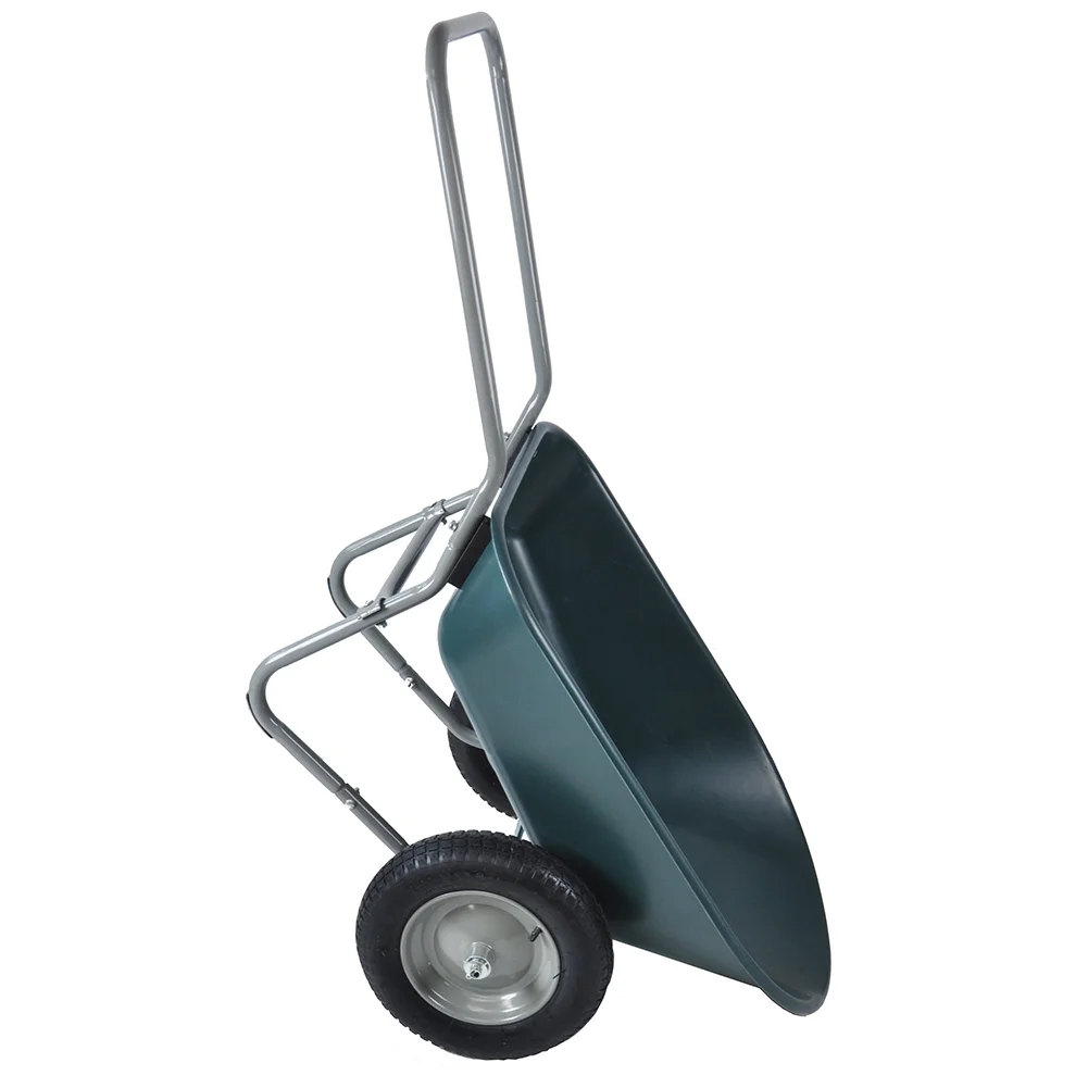 2-Wheeled Garden Wheelbarrow, Garden Two Wheeled Trolley With 2 Large 15 Inflatable Wheels, 300 Lbs Load Capacity Heavy Duty Garden Cart, for Lawn, Gardening, Grass (57.87 x 28.35 x 26  )
