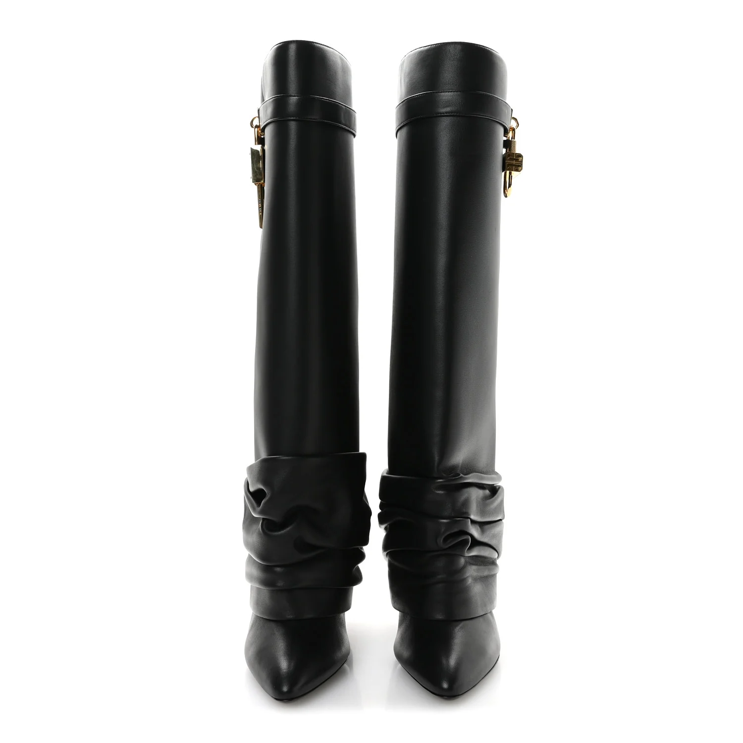 Lambskin Shark Lock Stiletto High Boots 41 Black