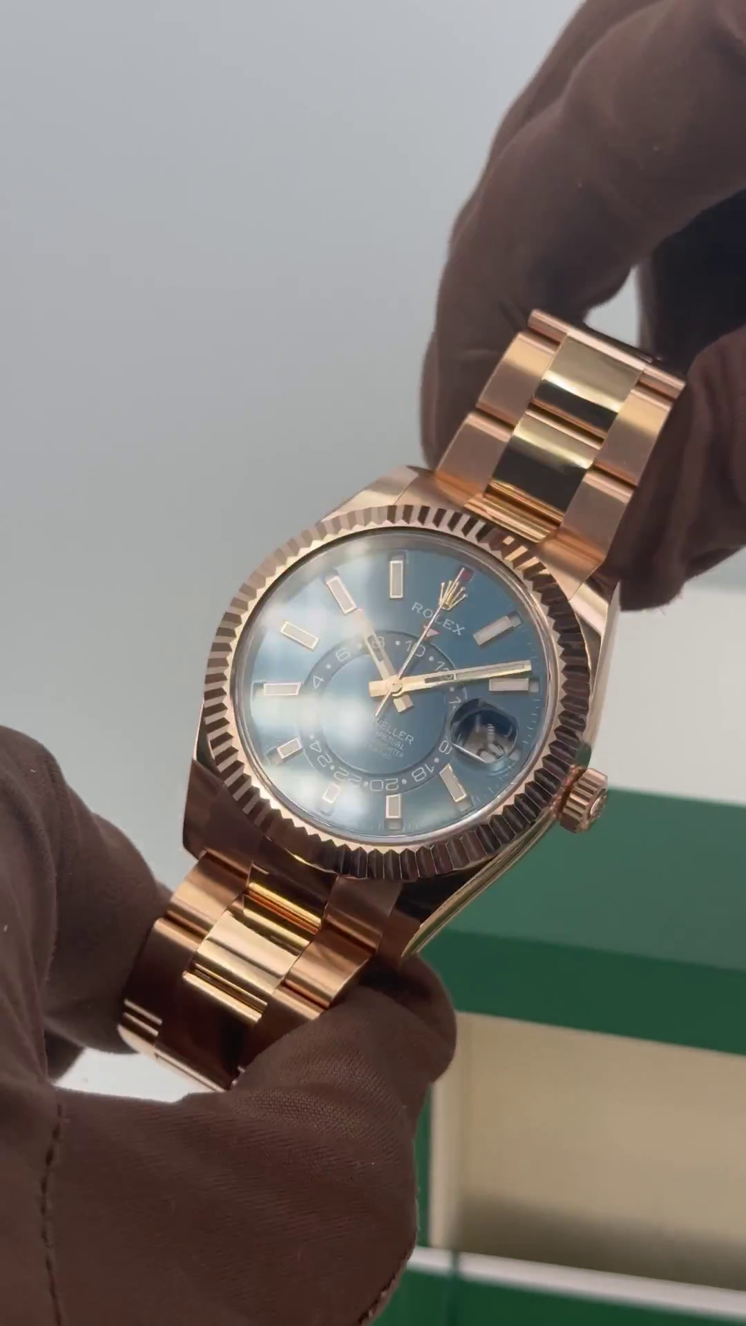 [Super Clone]RLX  Sky-Dweller 42mm Rose Gold Blue Dial Oyster - 336935