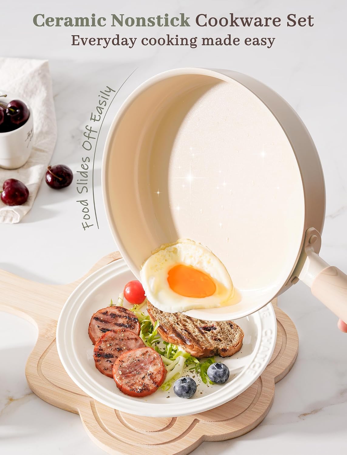 Astercook Pots and Pans Set Non Stick, Non Toxic 18 Pcs Ceramic Cookware