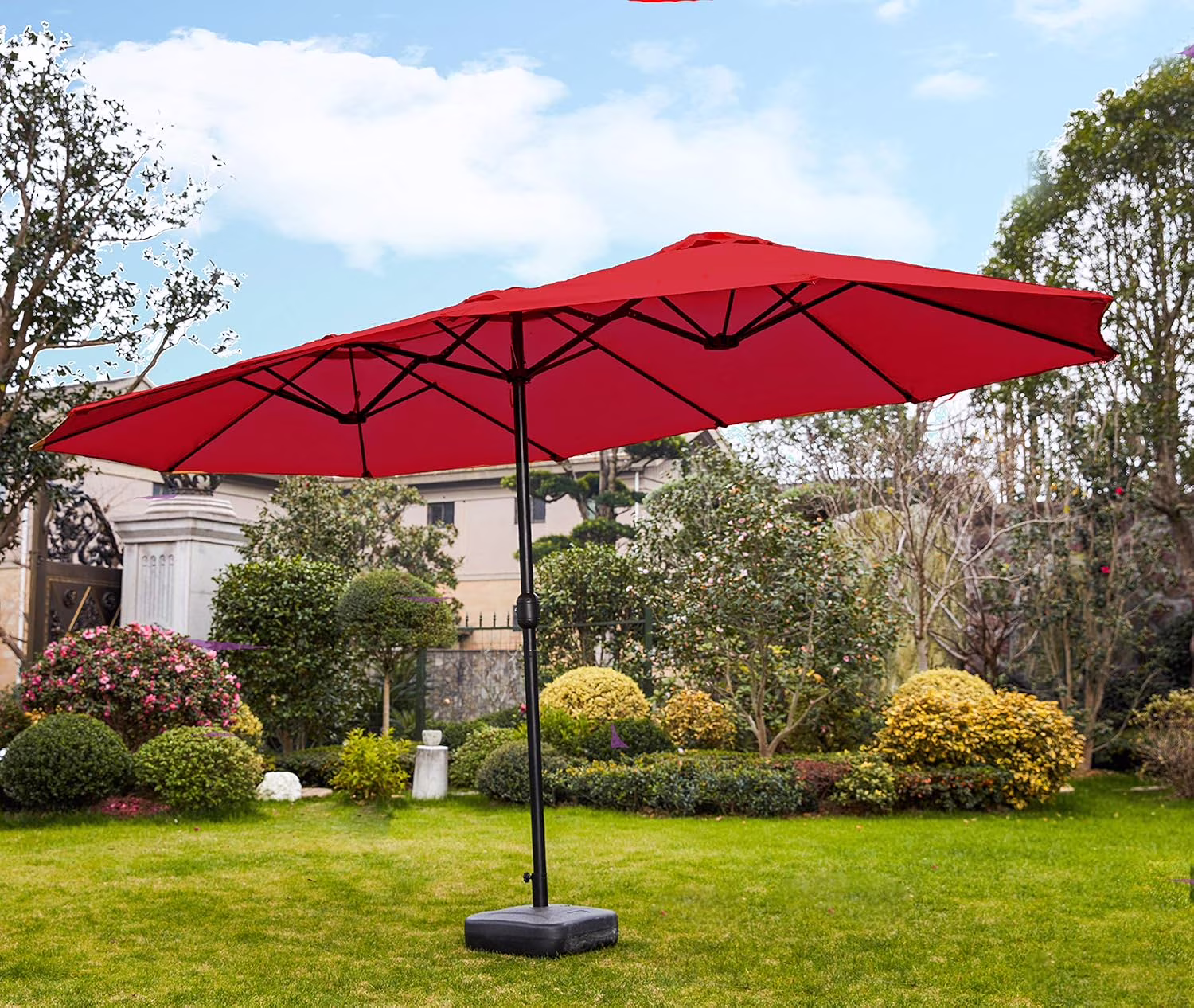 PatioFestival 15x9 ft Patio Umbrella Double-Sided Outdoor Umbrella Aluminum Garden Large Umbrella with Crank for Market,Camping,Swimming Pool(Large, Red)