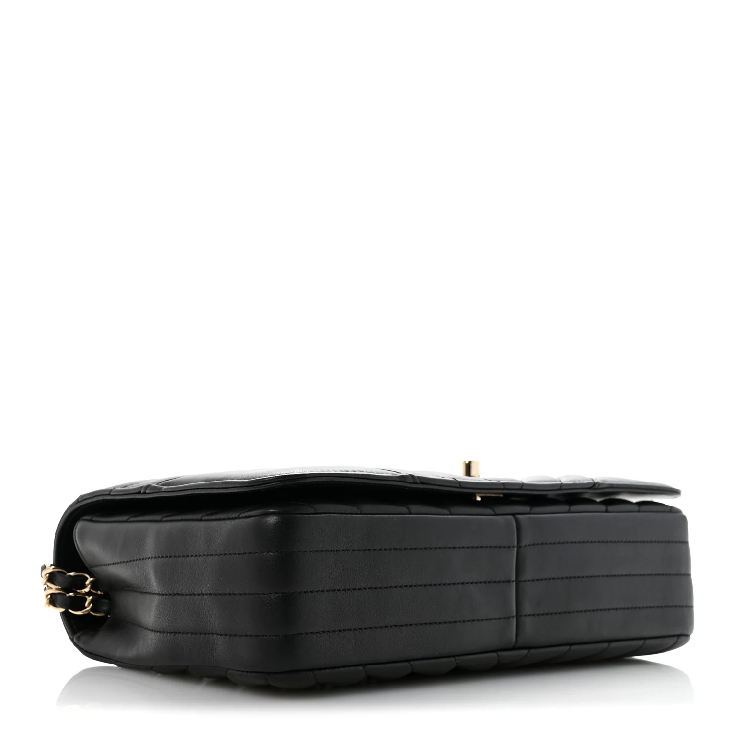 Calfskin Chevron Quilted Large Statement Flap Black