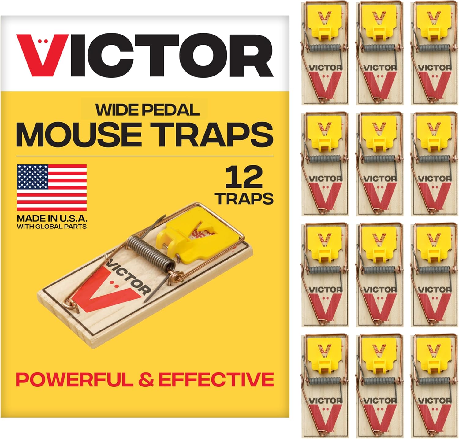 Victor Wide Pedal Mouse Traps, 12-Pack, Plastic Pedal Snap Traps| Indoor Rodent Control Reusable Mousetraps for Mice Pest Control Effective Instant Kill, FSC Certified Wood