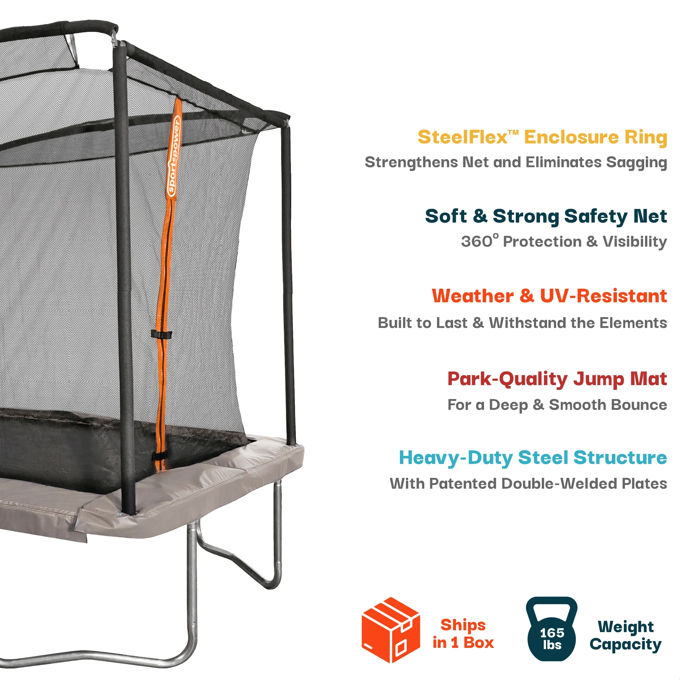 Bounce Pro 6x8’ Rectangular Trampoline for Kids 6+ with Safety-Enclosure in Gray and Orange - Image 6