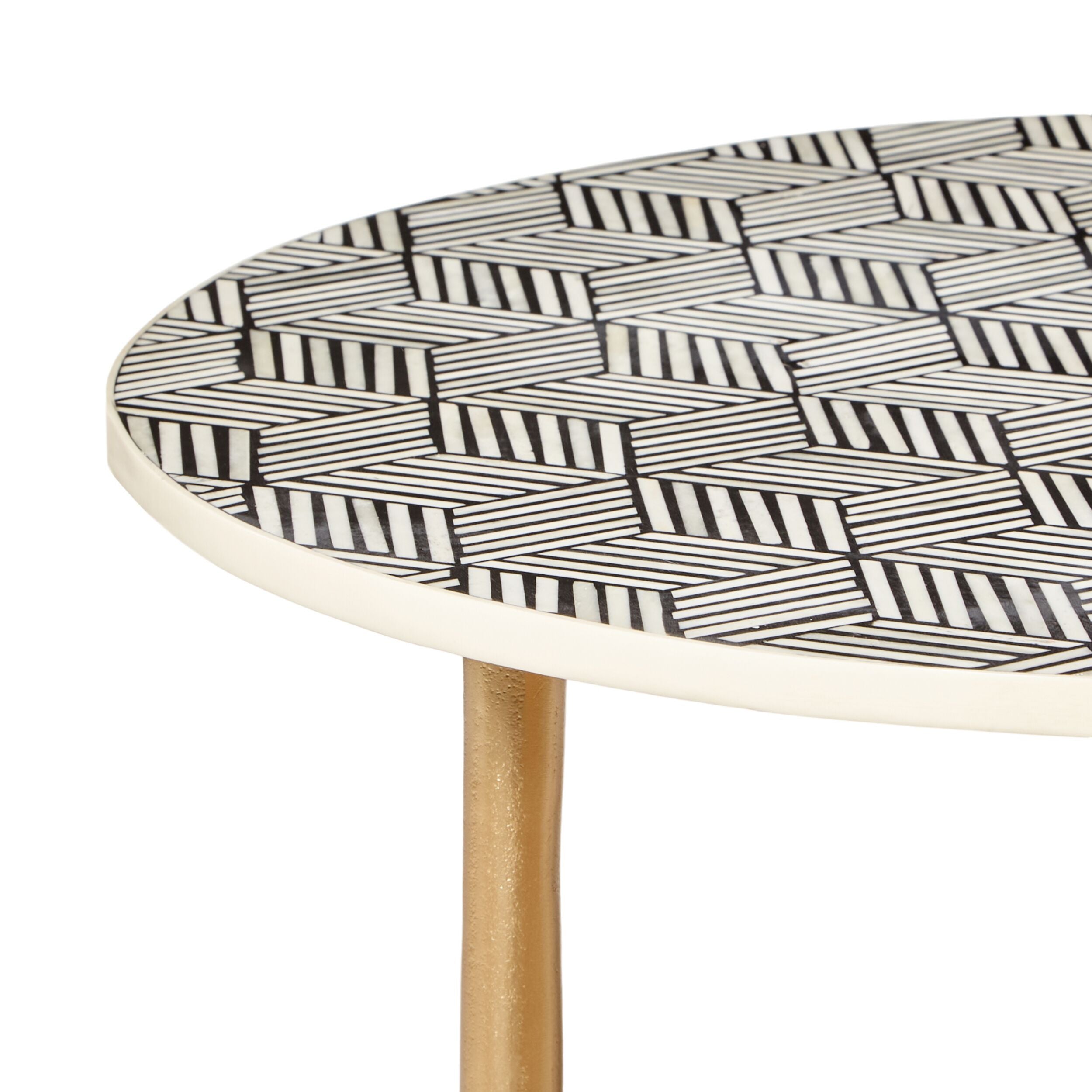Aria Bone Inlay Round Coffee Table Small Black and White