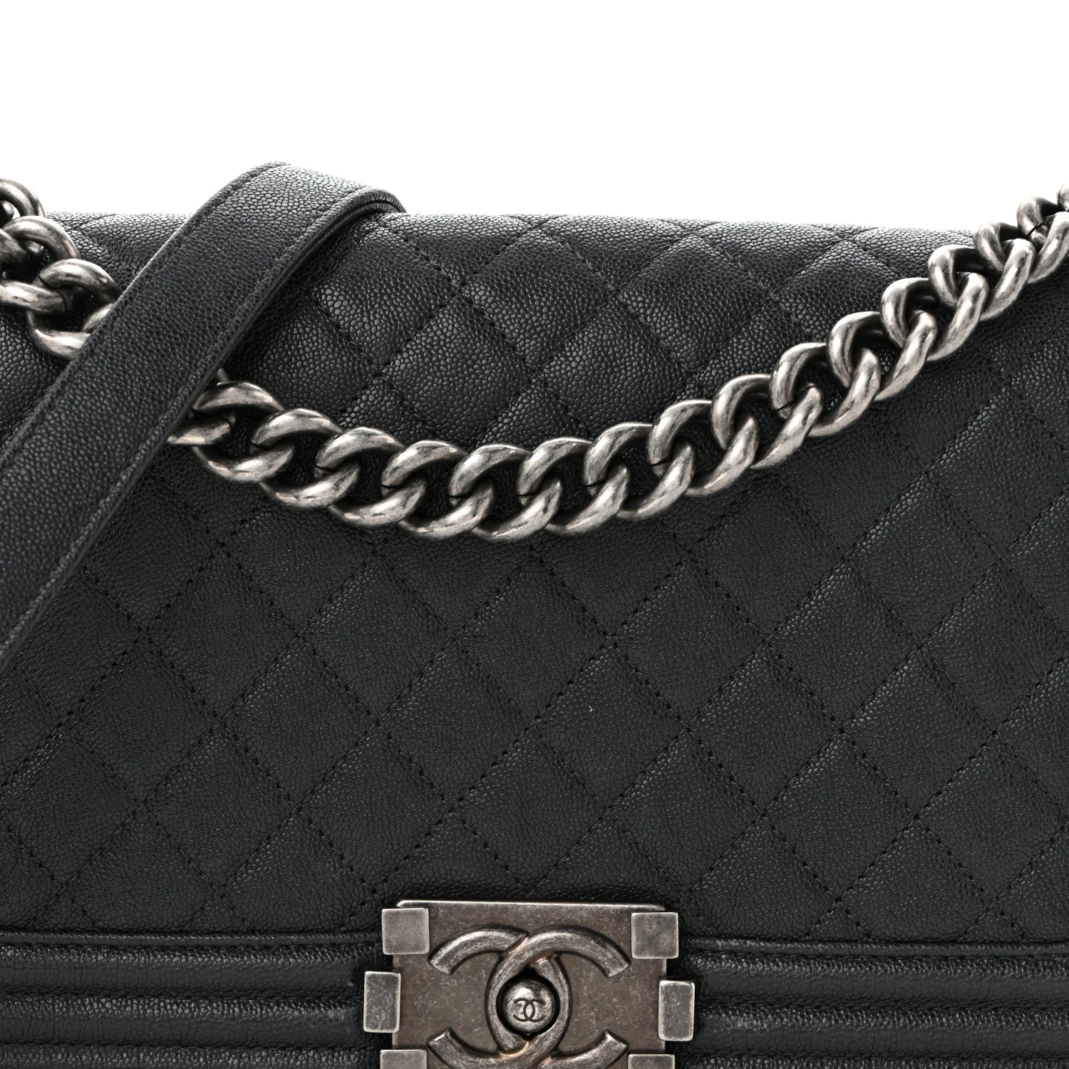 Caviar Quilted Medium Boy Flap Dark Grey