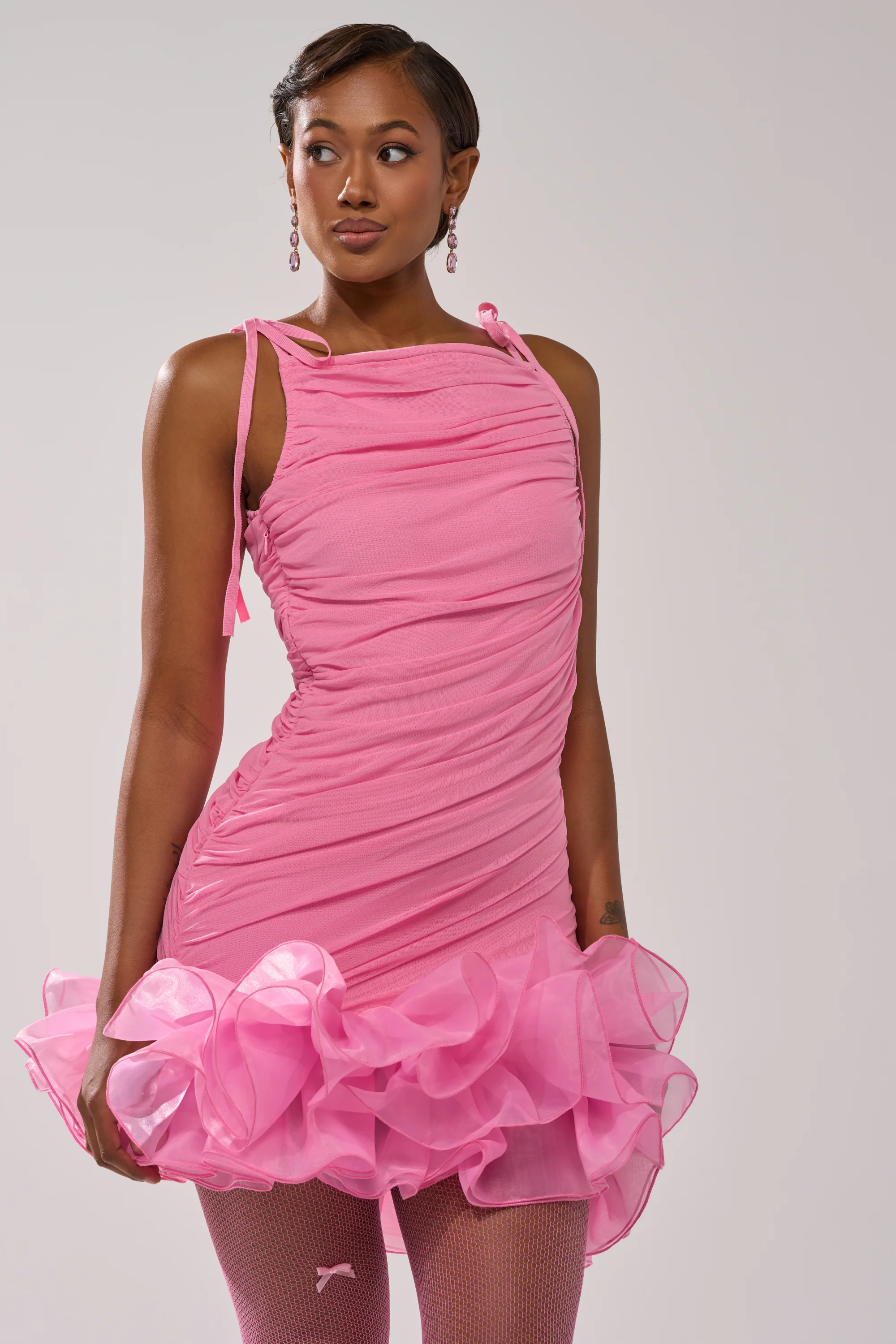 PRINCESS PEPLUM MINI DRESS IN PINK - Akira Store