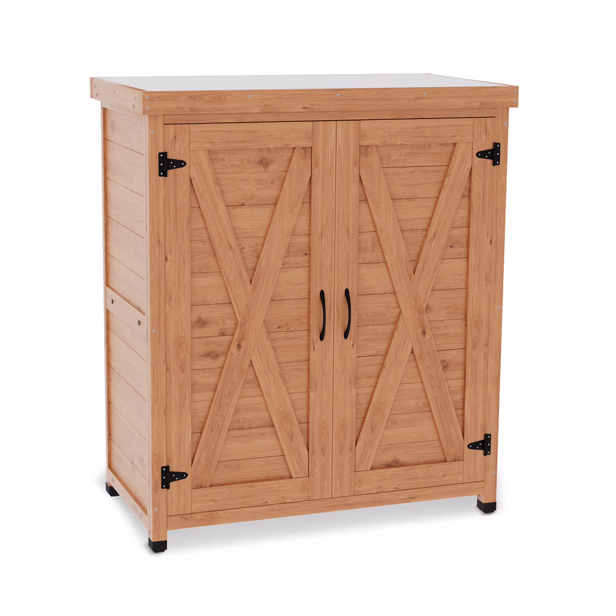 Durable Cedar Potting Bench w/ Storage Cabinet & Metal Top �C 31 Gray Outdoor Work Station for Patio, Balcony, Garden �C Weather-Resistant, Stable X-Design