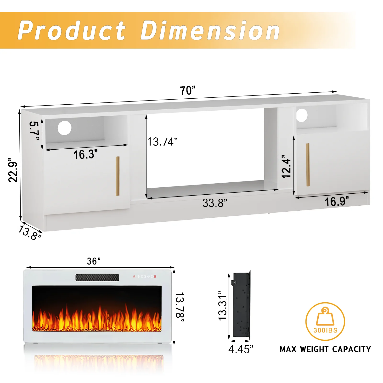 Waleaf Fireplace TV Stand with 36