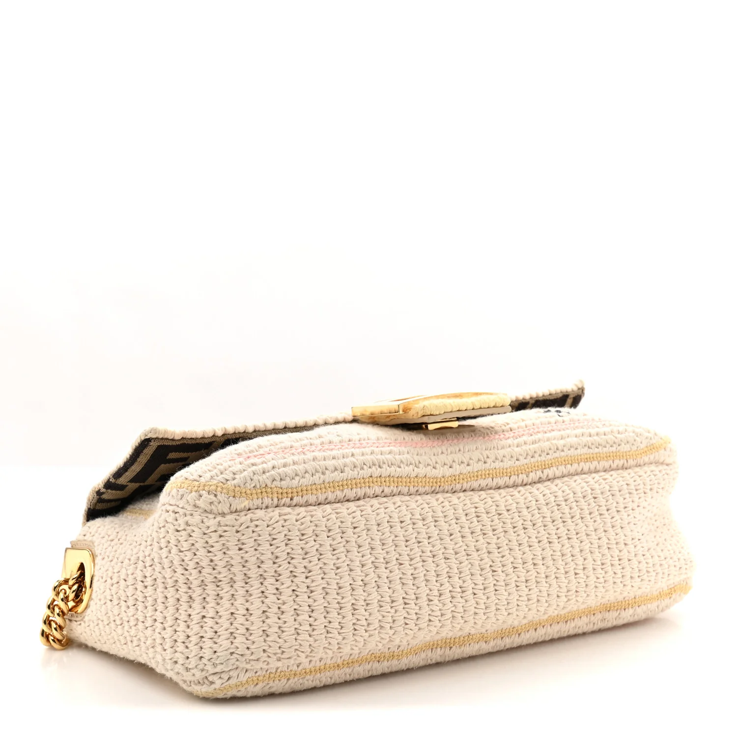 Cotton Vitello Seta Floral Woven Chain Baguette White Multicolor