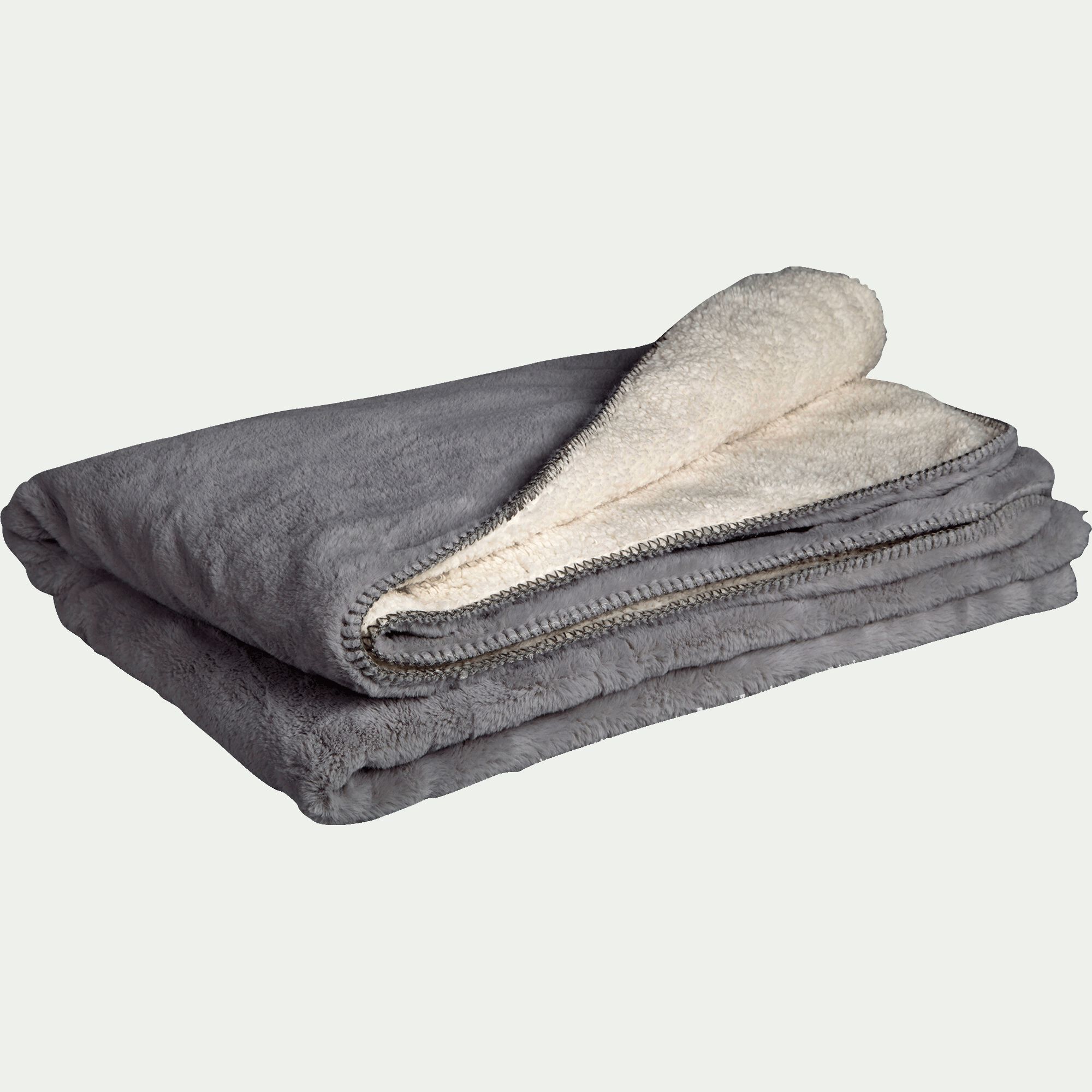 MARIUS - Couvre lit imitation fourrure 180x220cm- gris restanque
