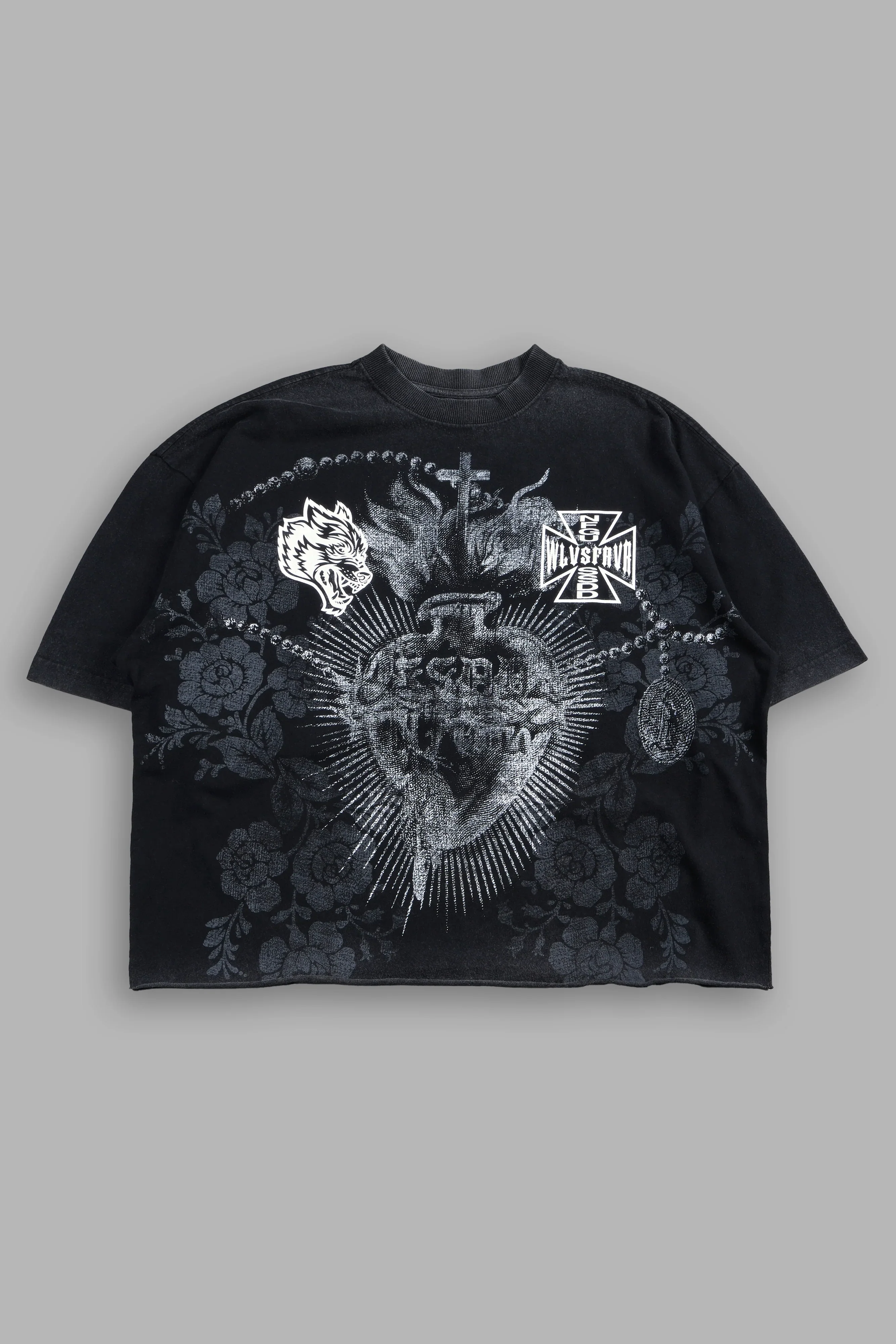 El Rosario Grunge Raw Hem Box Cut Tee In Black