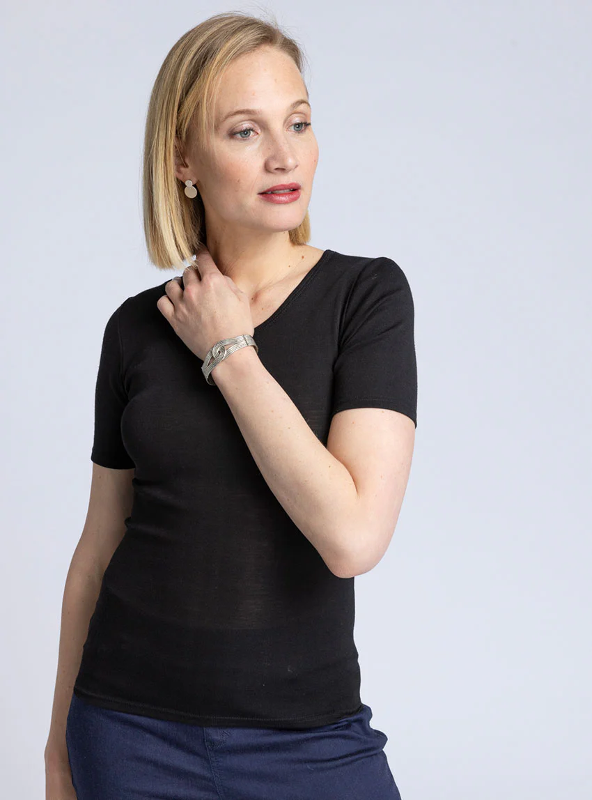 T-shirt femme laine et soie noir