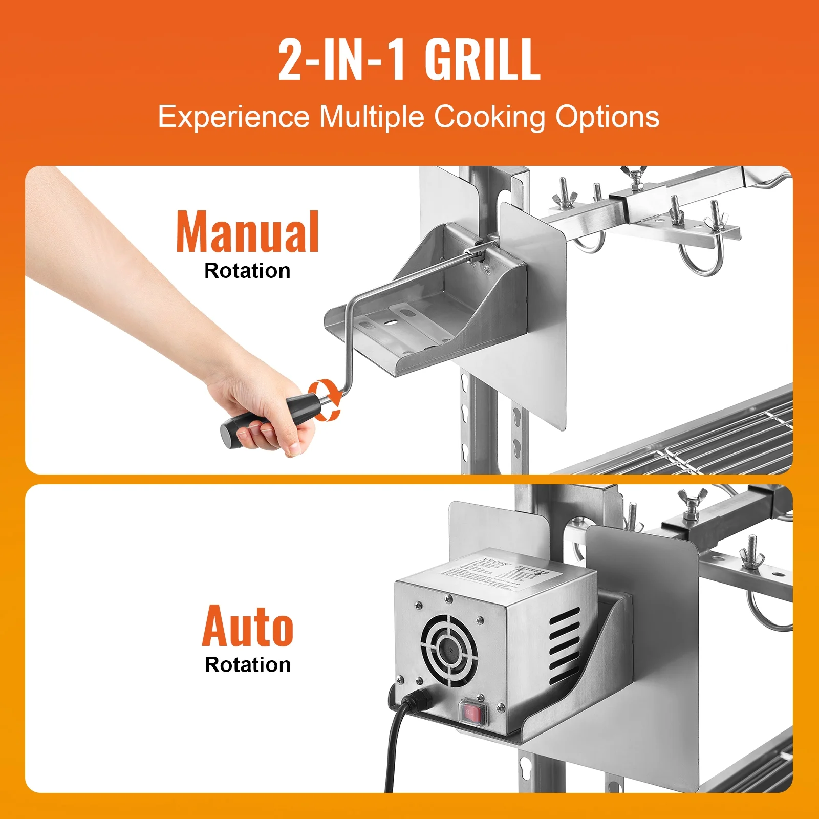 Rotisserie Grill with Windscreen, BBQ Whole Pig Lamb Goat Charcoal Spit Grill, 46 Inch 132 Lbs Capacity, Electric 52W Motor Stainless Steel Roaster with Lockable Wheels, for Camping Outdoor - Image 8