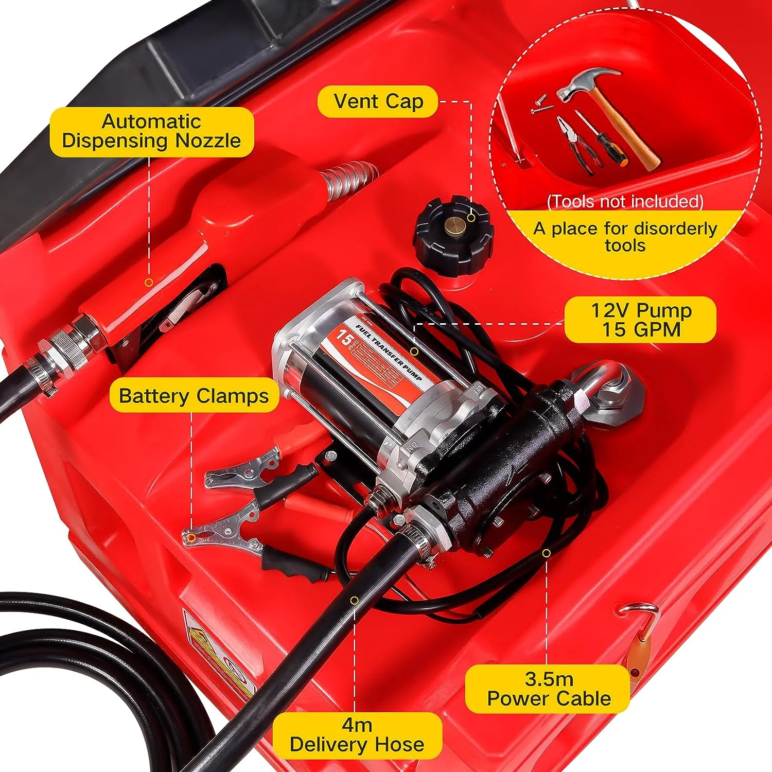 Portable 48 Gallon Fuel Tanks with 12V DC Gasoline Fuel Transfer Pump 15 GPM - Image 8