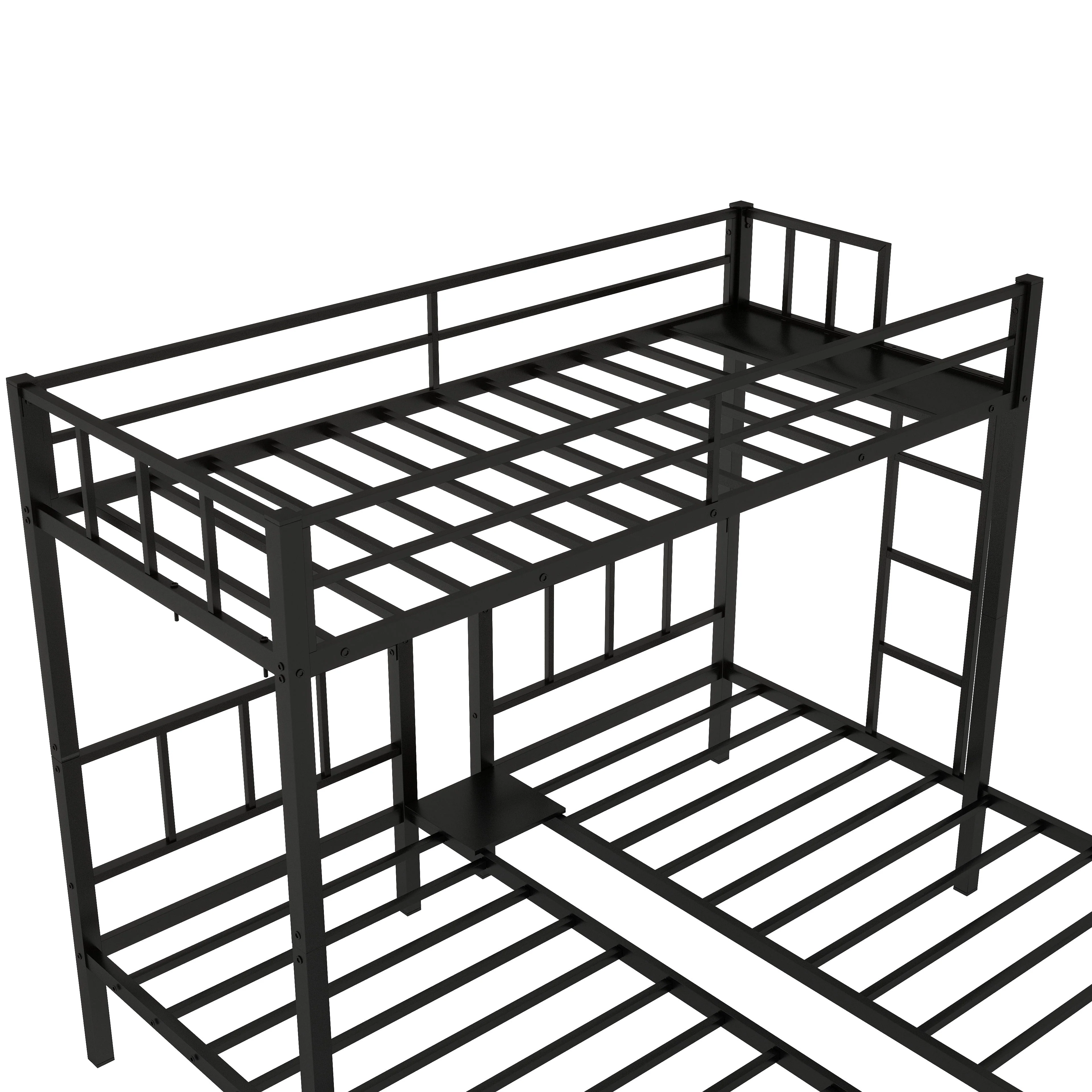Jump Into Fun Triple Bunk Bed, Metal Twin over Twin and Twin Bunk Bed with Ladder, Full-Length Guardrail, 3 Beds Bunk Bed Can Convertible into 3 Twin Beds for Kids, Teens, Adults, Noise Free, Black