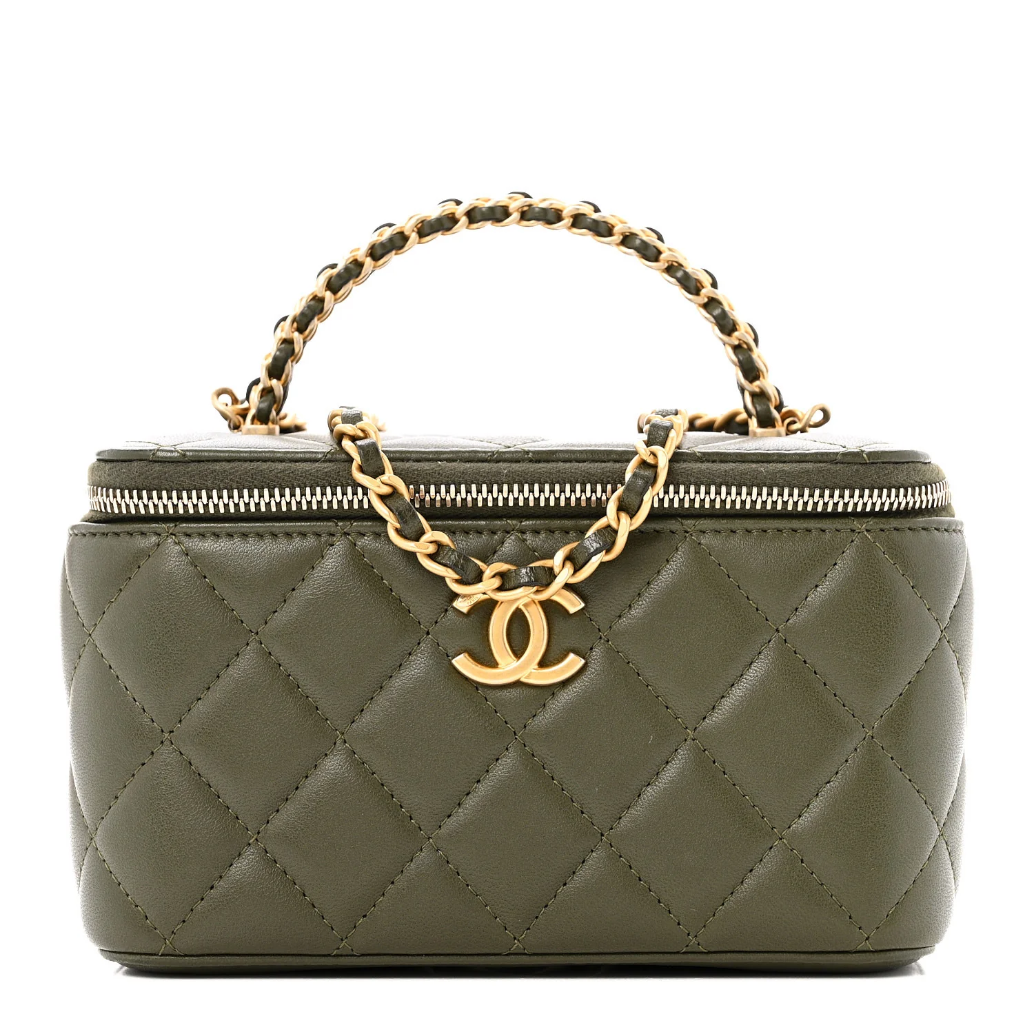 Lambskin Quilted Pick Me Up Vanity Case Khaki