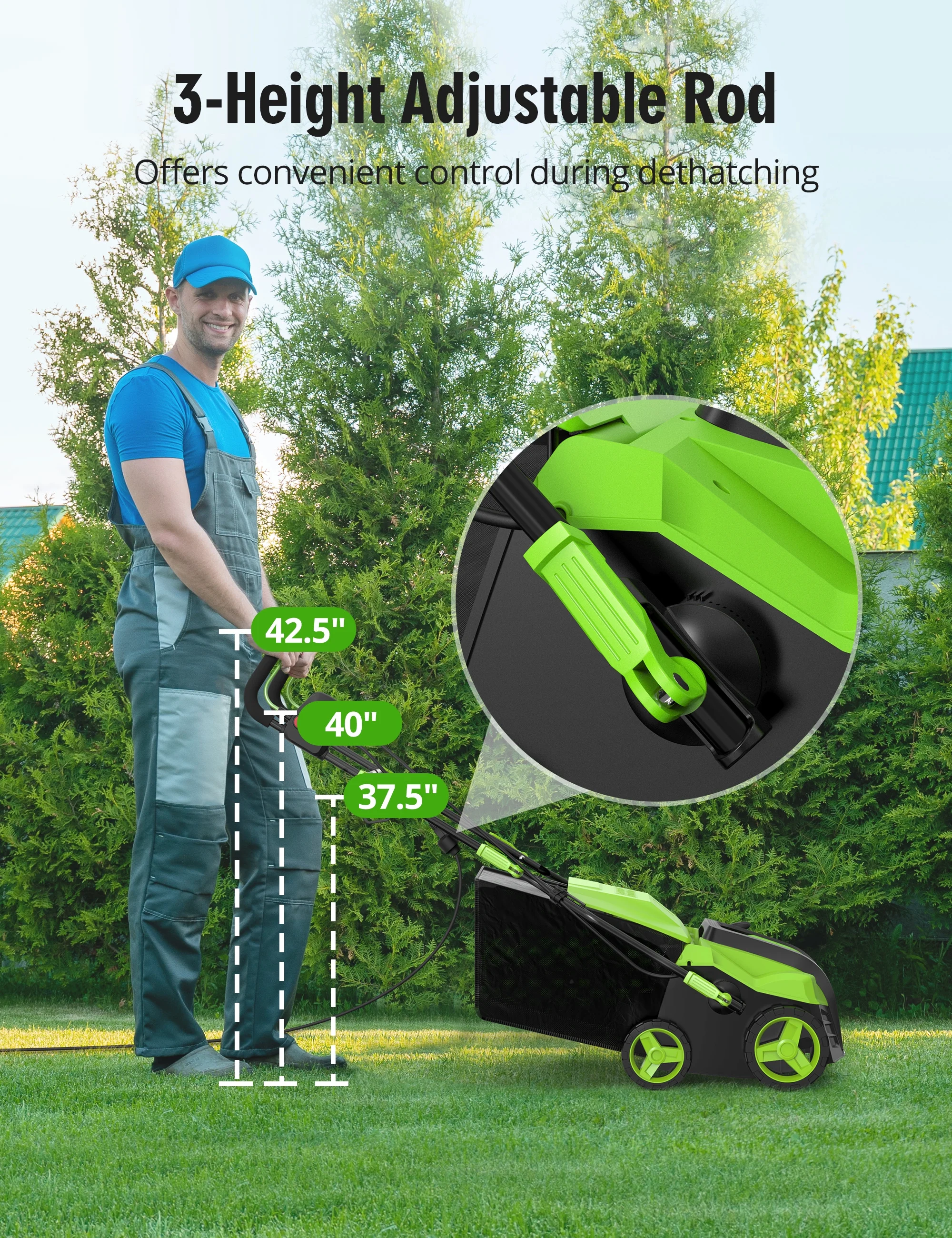 SWIPESMITH 16 15 Amp Electric Dethatcher Scarifier, Lawn with 5 - Position Depth Adjustment, 14.5 Gal Removable Thatch Collection Bag, Quick - Fold, Keeps Health