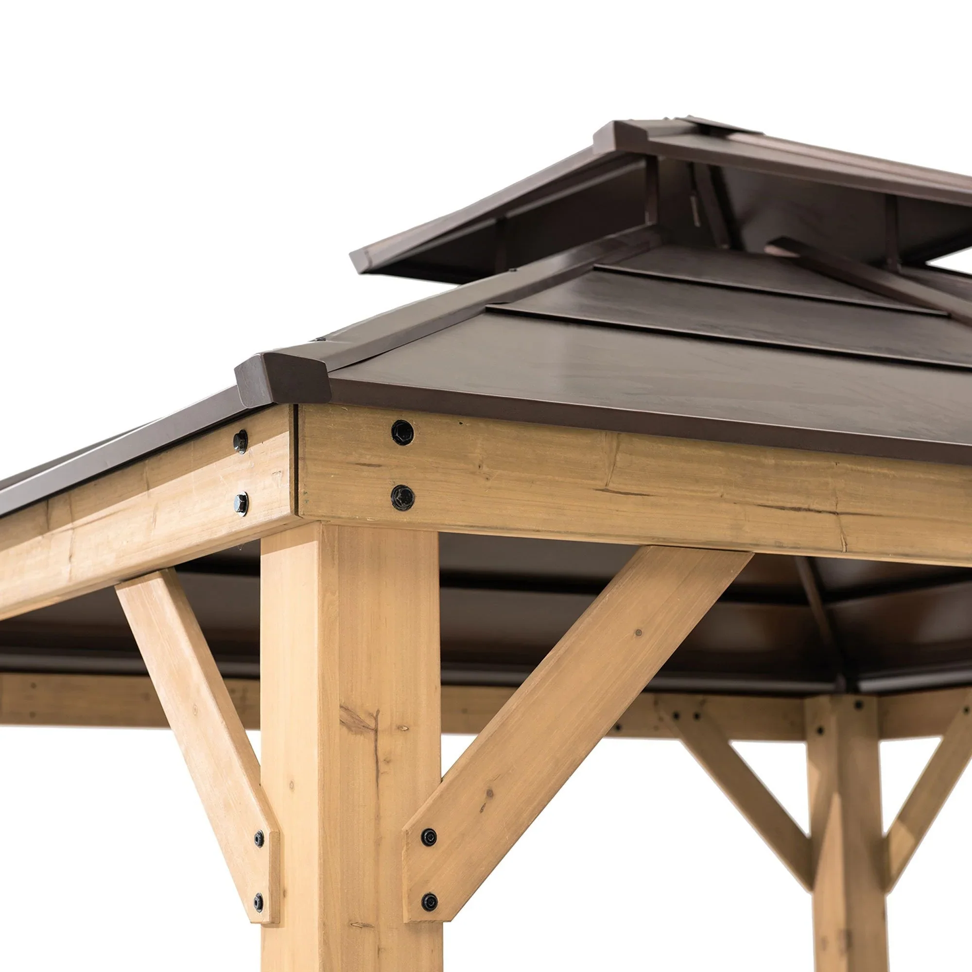 Gazebo de 3 m x 3 m à ossature cèdre avec toit rigide à deux pans en acier
