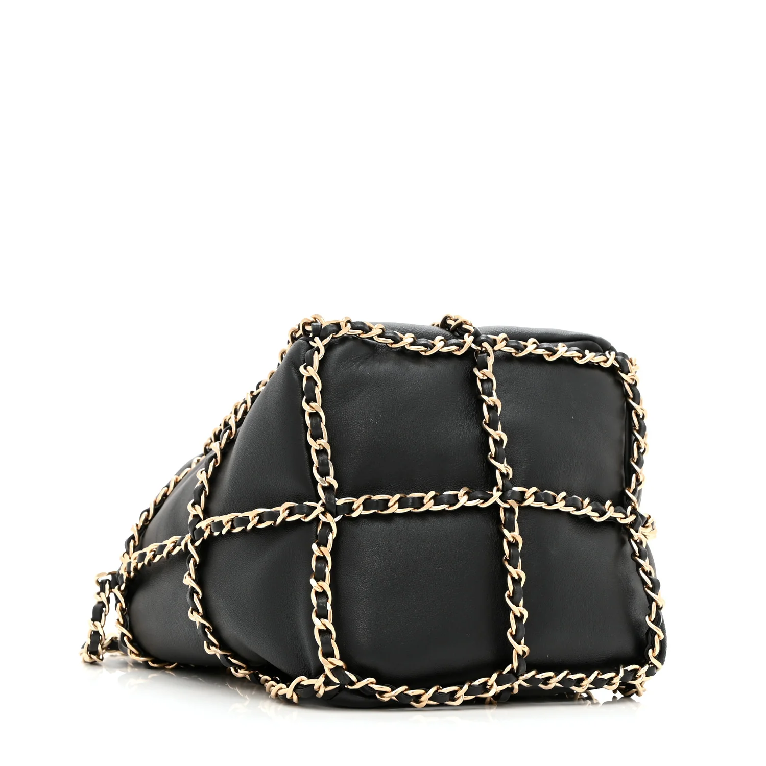Lambskin Bucket Chain Drawstring Bag Black