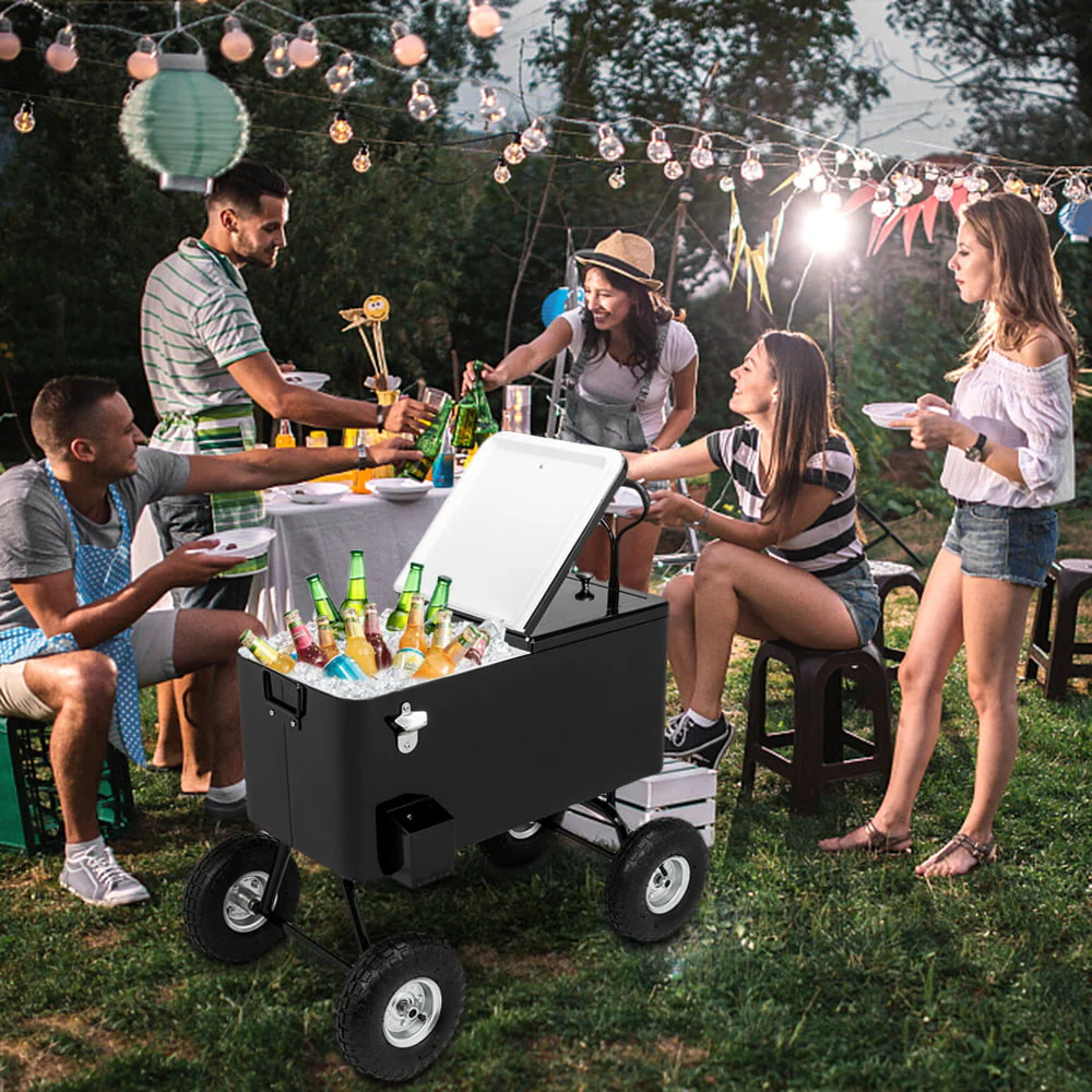 VINGLI 80 Quart Wagon Rolling Cooler Ice Chest, W/Long Handle and 10