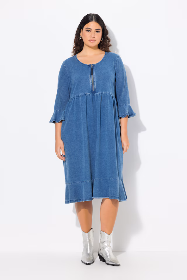Denim Look Ruffled Midi Dress