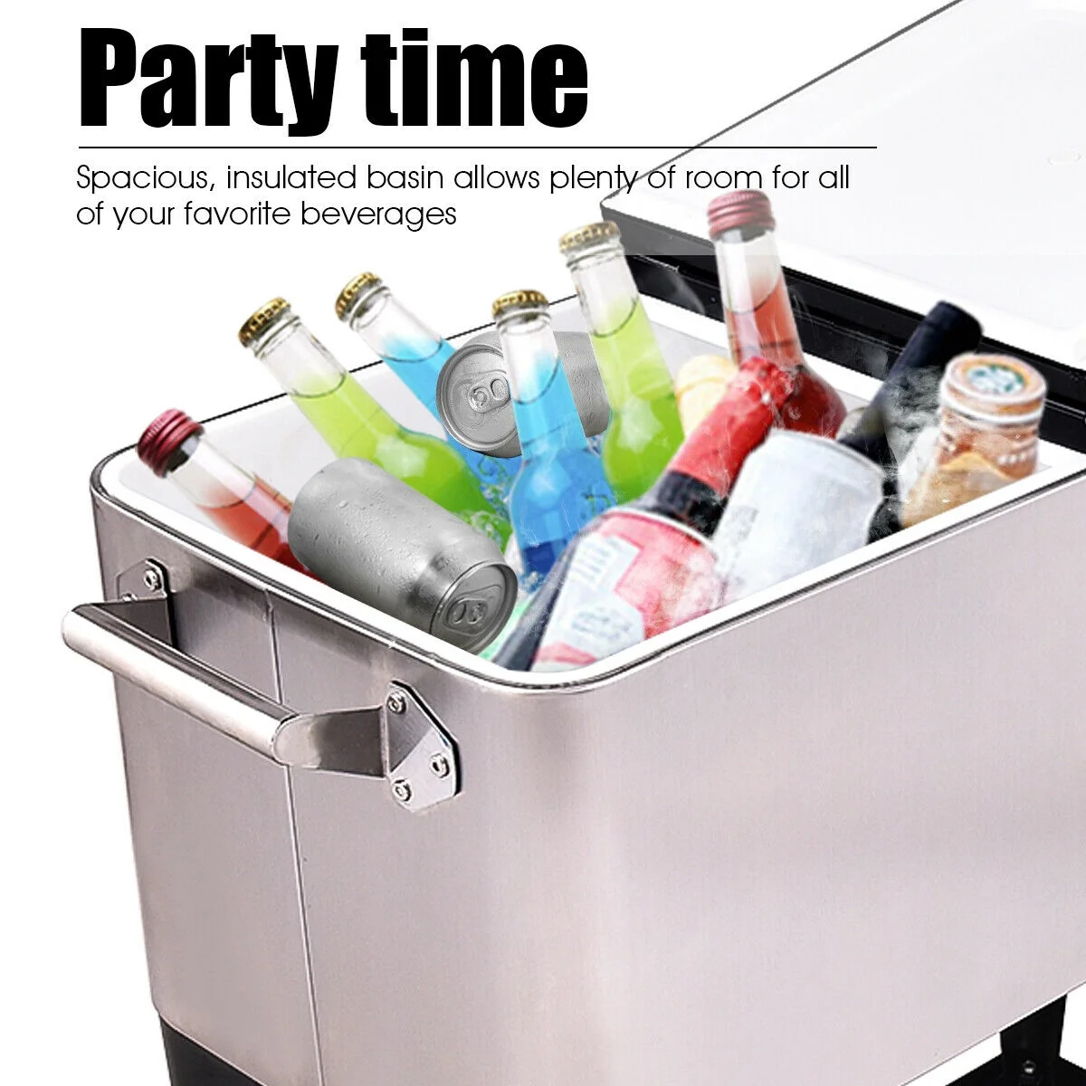 Patio Cooler Rolling Outdoor Stainless Steel Ice Beverage Chest Pool 80 Quart - Image 8